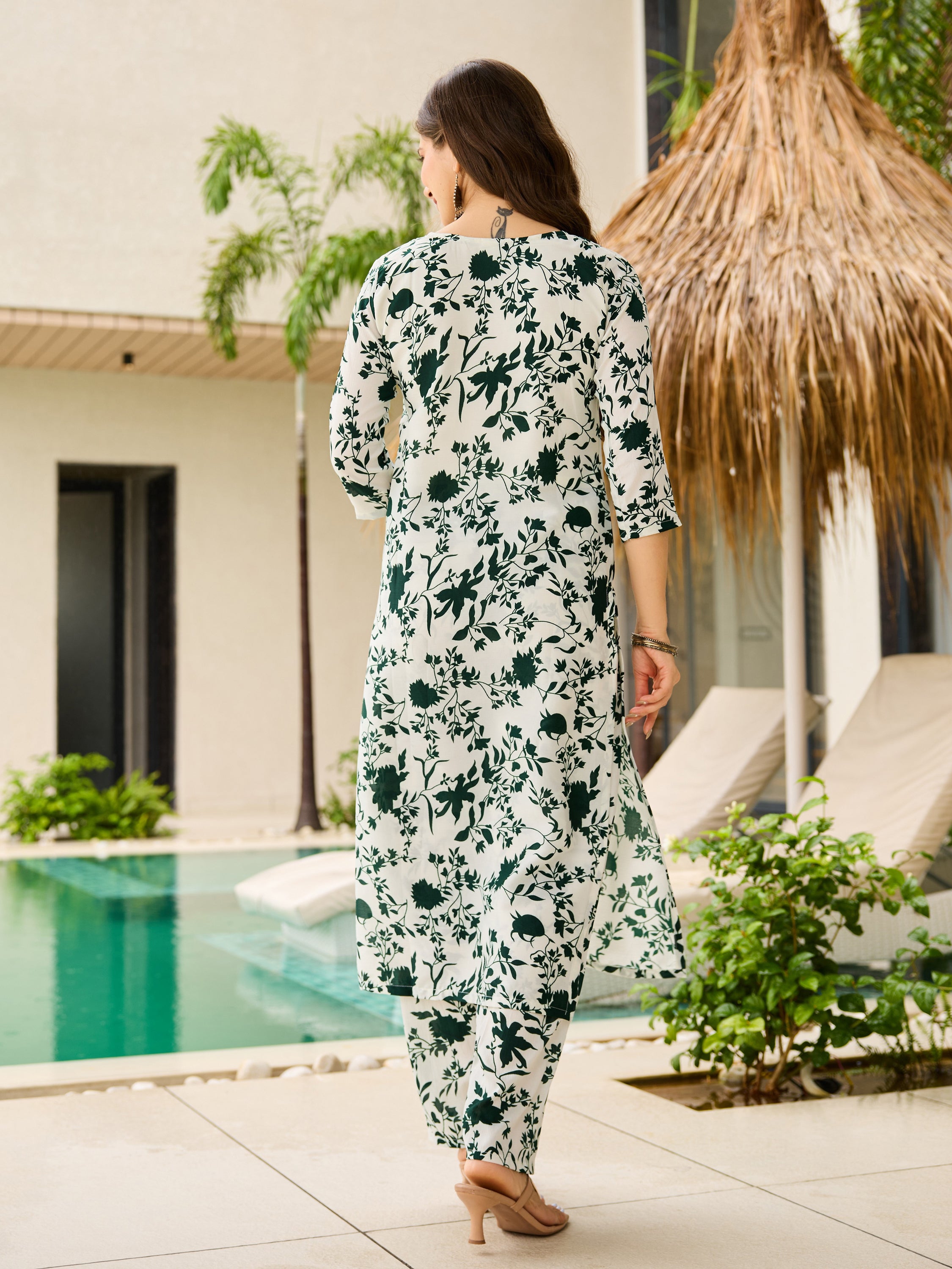 Off White Silk Blend Kurta Pant Set Printed