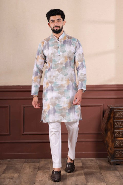 Off White Sophisticated Kurta Pajama for Ceremonial Wear