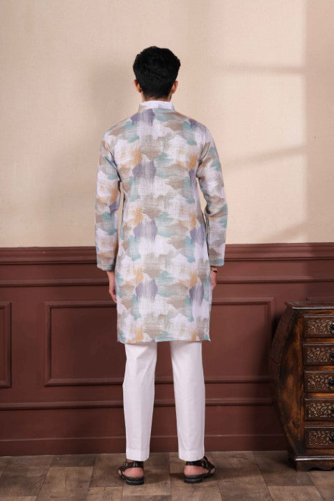 Off White Sophisticated Kurta Pajama for Ceremonial Wear