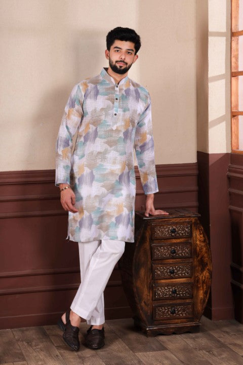 Off White Sophisticated Kurta Pajama for Ceremonial Wear