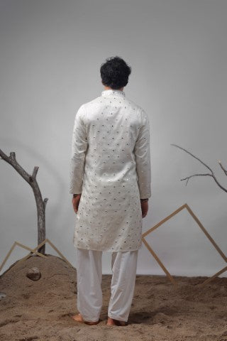 Off White Viscose Heavy Embroidered Ethnic Ceremonial Kurta Pajama