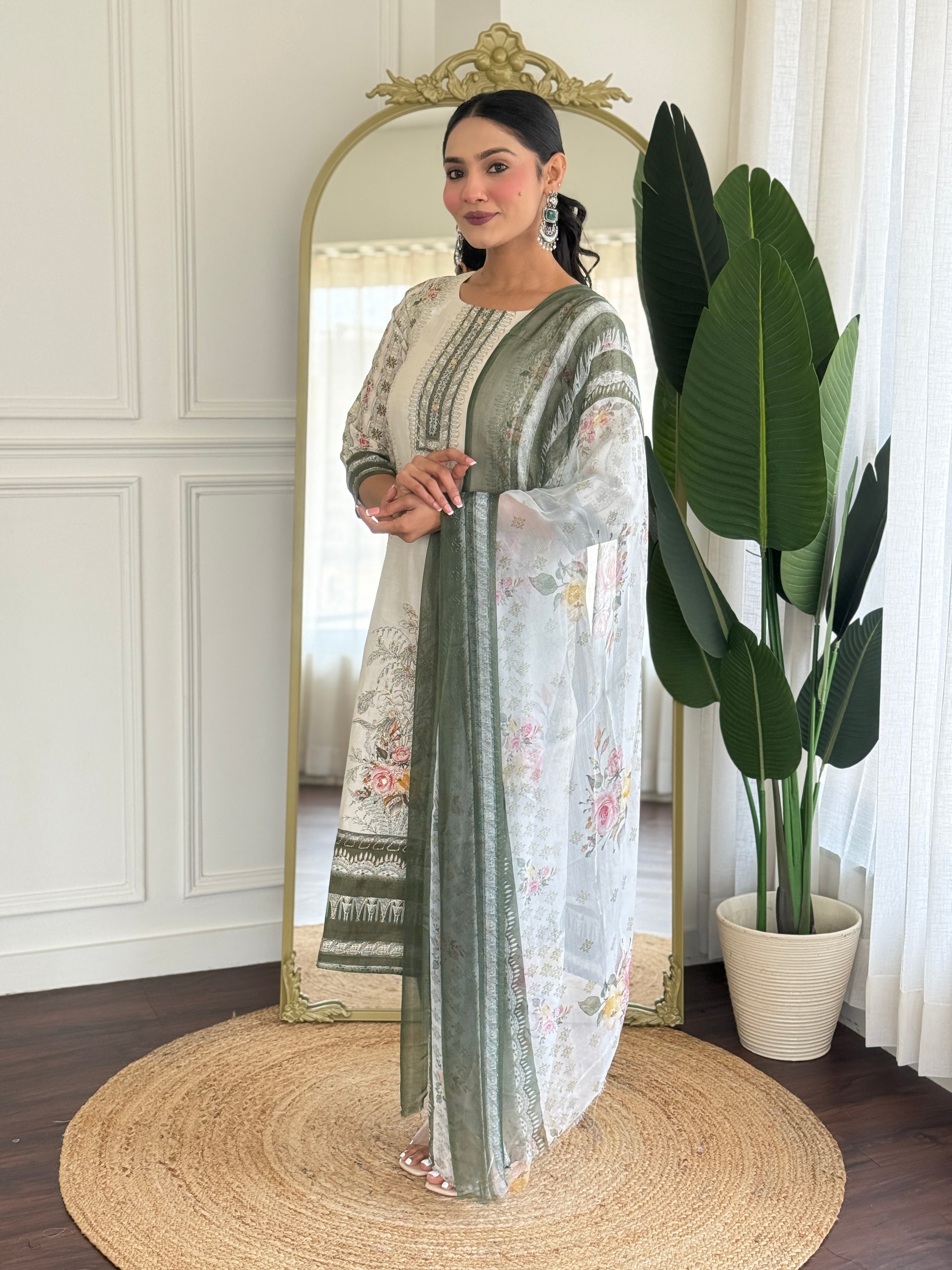 Off White Viscose Modal Kurta Pant with Print With Hand Work