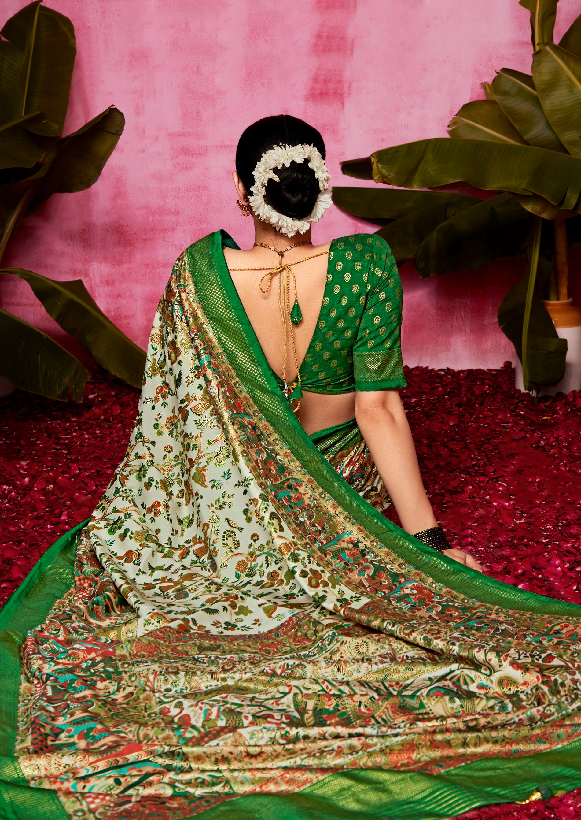 Off White Woven Designer With Polka Dot And Printed Tussar Silk Saree