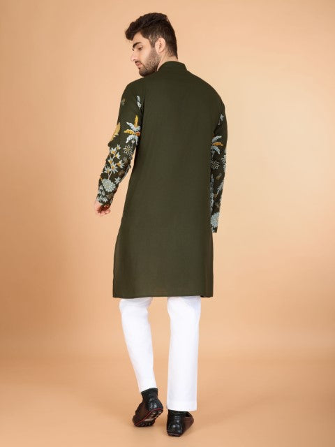 Olive Embroidered Kurta with Trendy Style for Celebrity Look