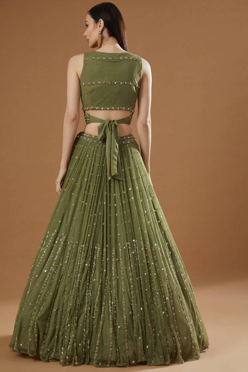 Olive Lehenga Choli With Embroidery Work