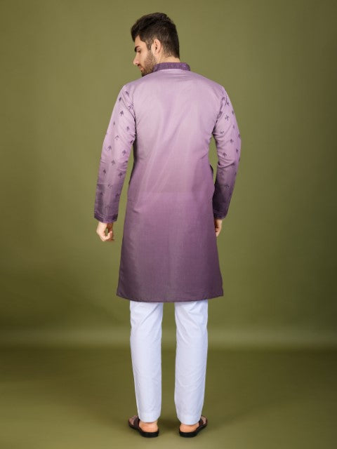 Omber Purple Viscose Silk Embroidered Partywear Kurta
