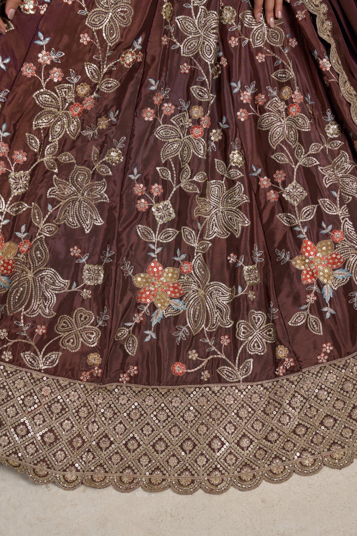 Onion Pink Crepe Silk Designer Lehenga Choli with Golden Embroidery