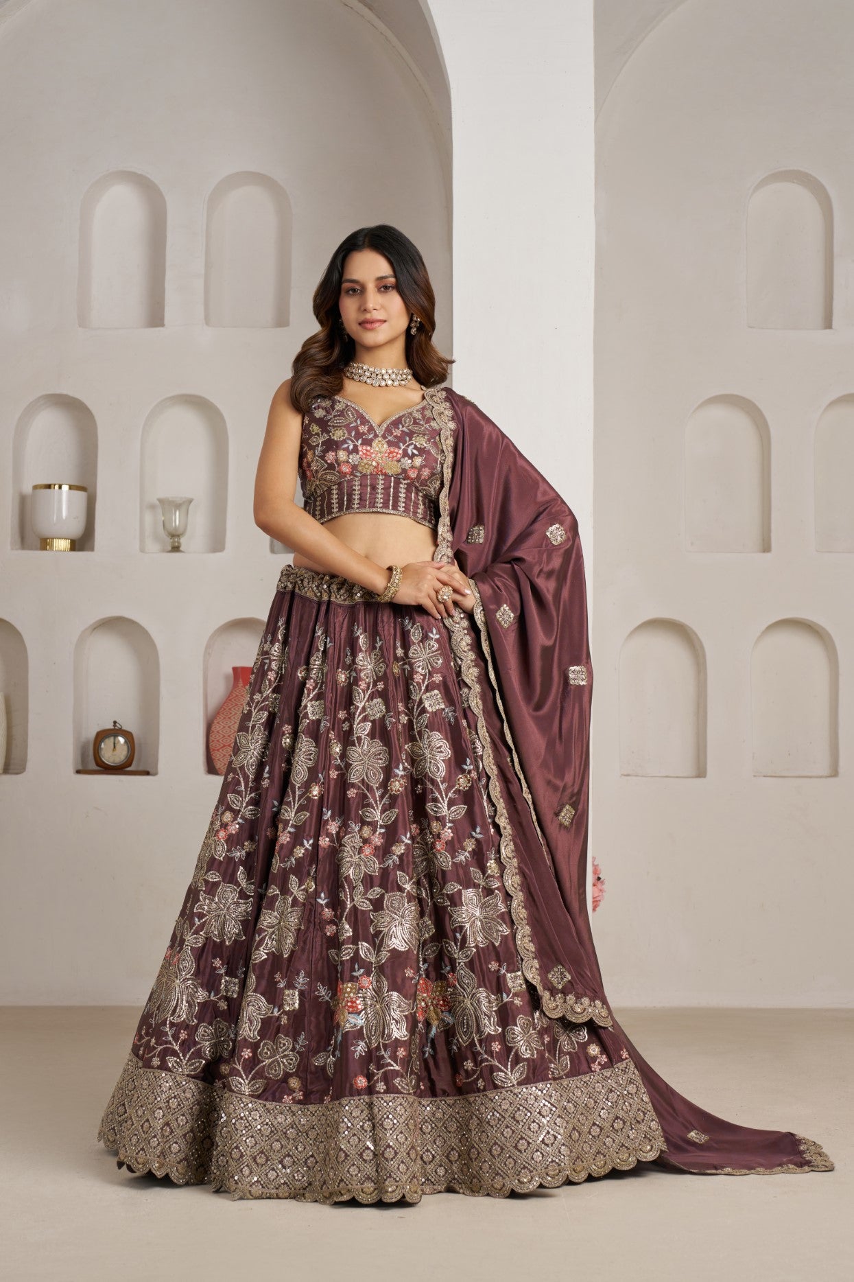 Onion Pink Crepe Silk Designer Lehenga Choli with Golden Embroidery