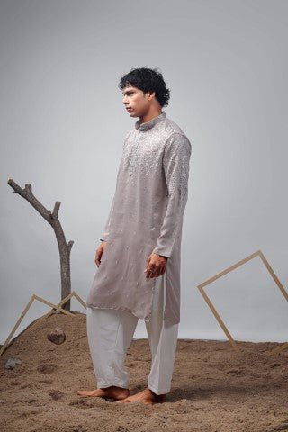 Opium Designer Embroidered Greek Satin Stylish Kurta Pajama