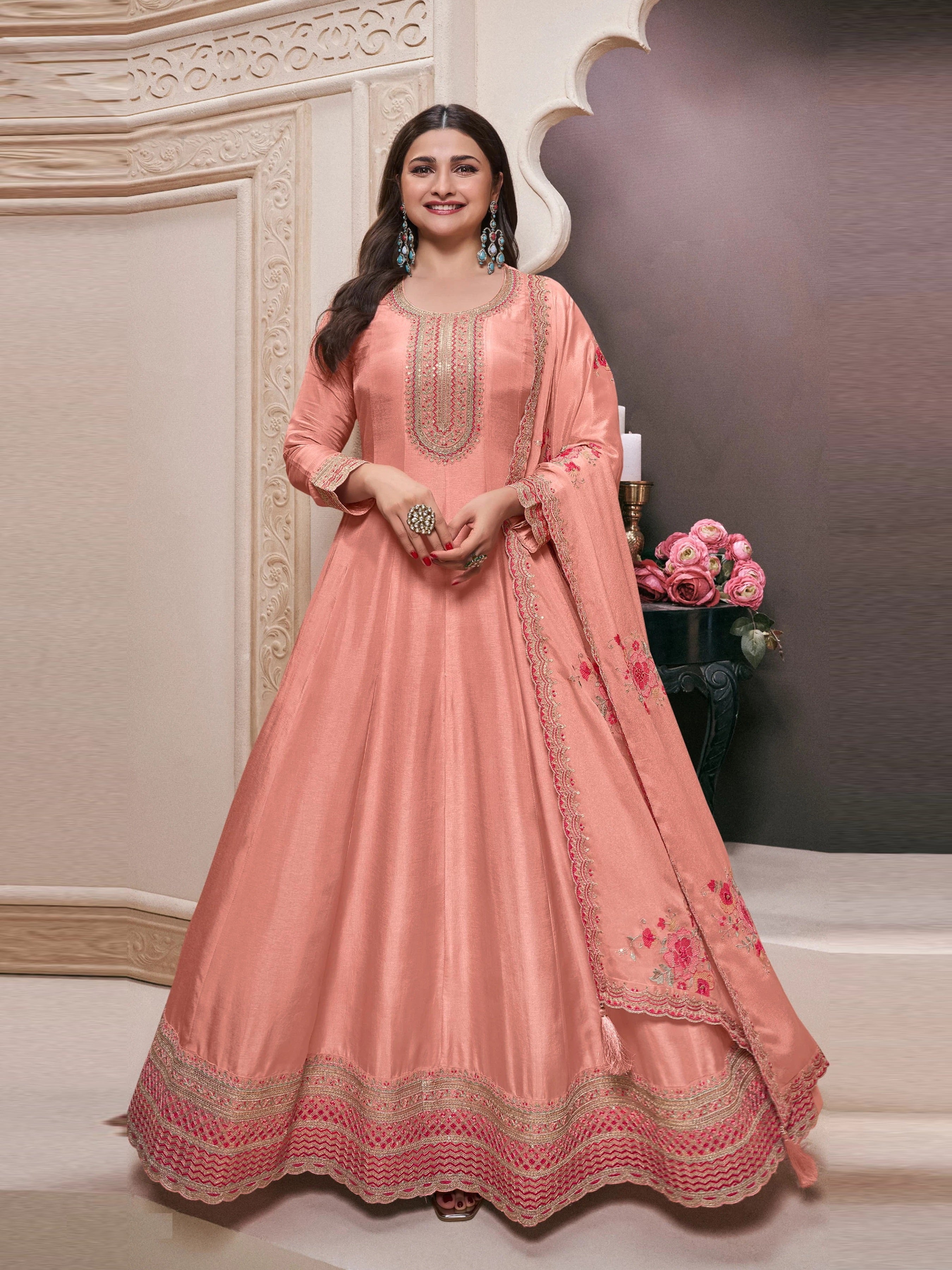 Orange Anarkali Suit With Heavy Embroidery Work