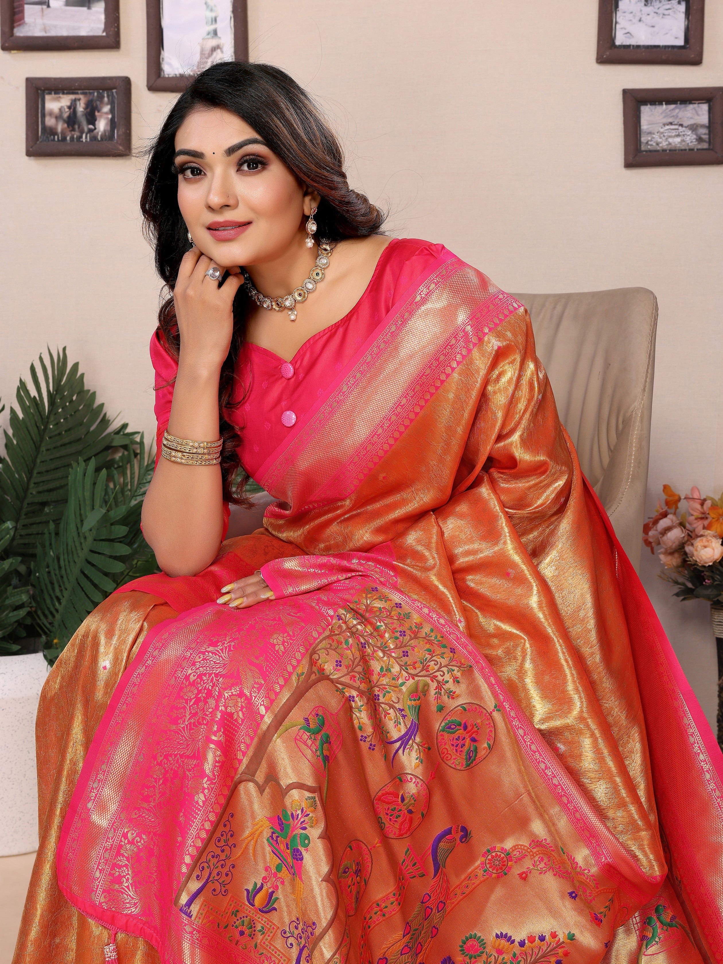 Orange Banarasi Tissue Silk Heavy Woven Jari Designer Ceremonial Saree
