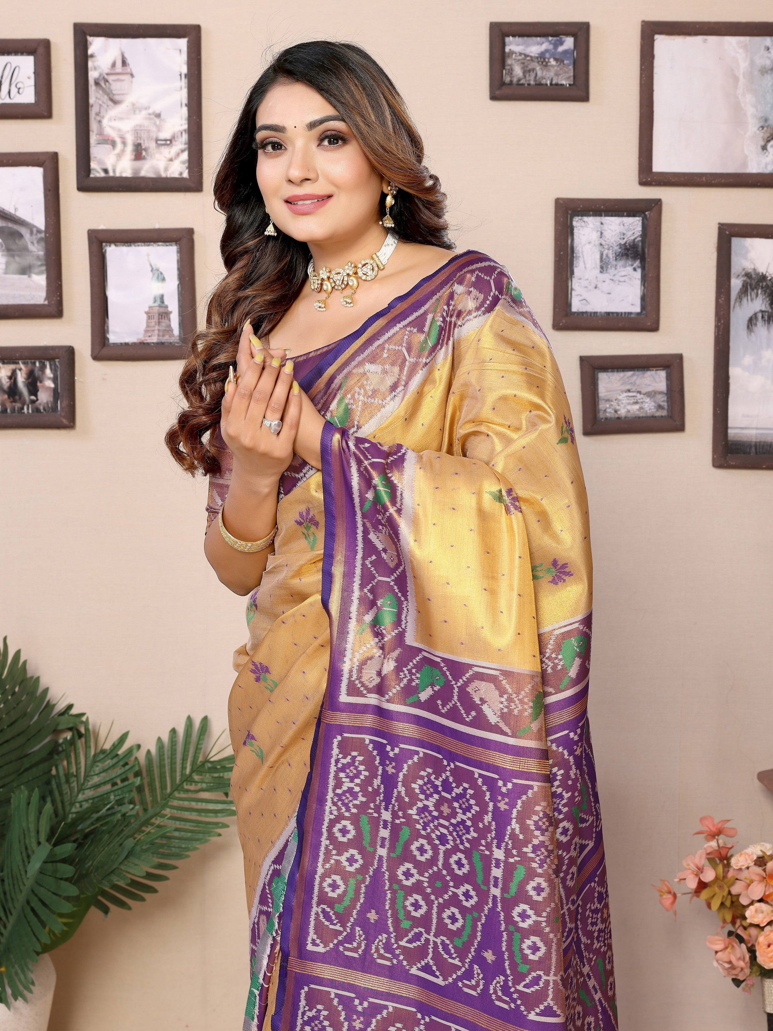 Orange Banarasi Tissue Silk Woven Patola Designer Ethnic Indian Saree