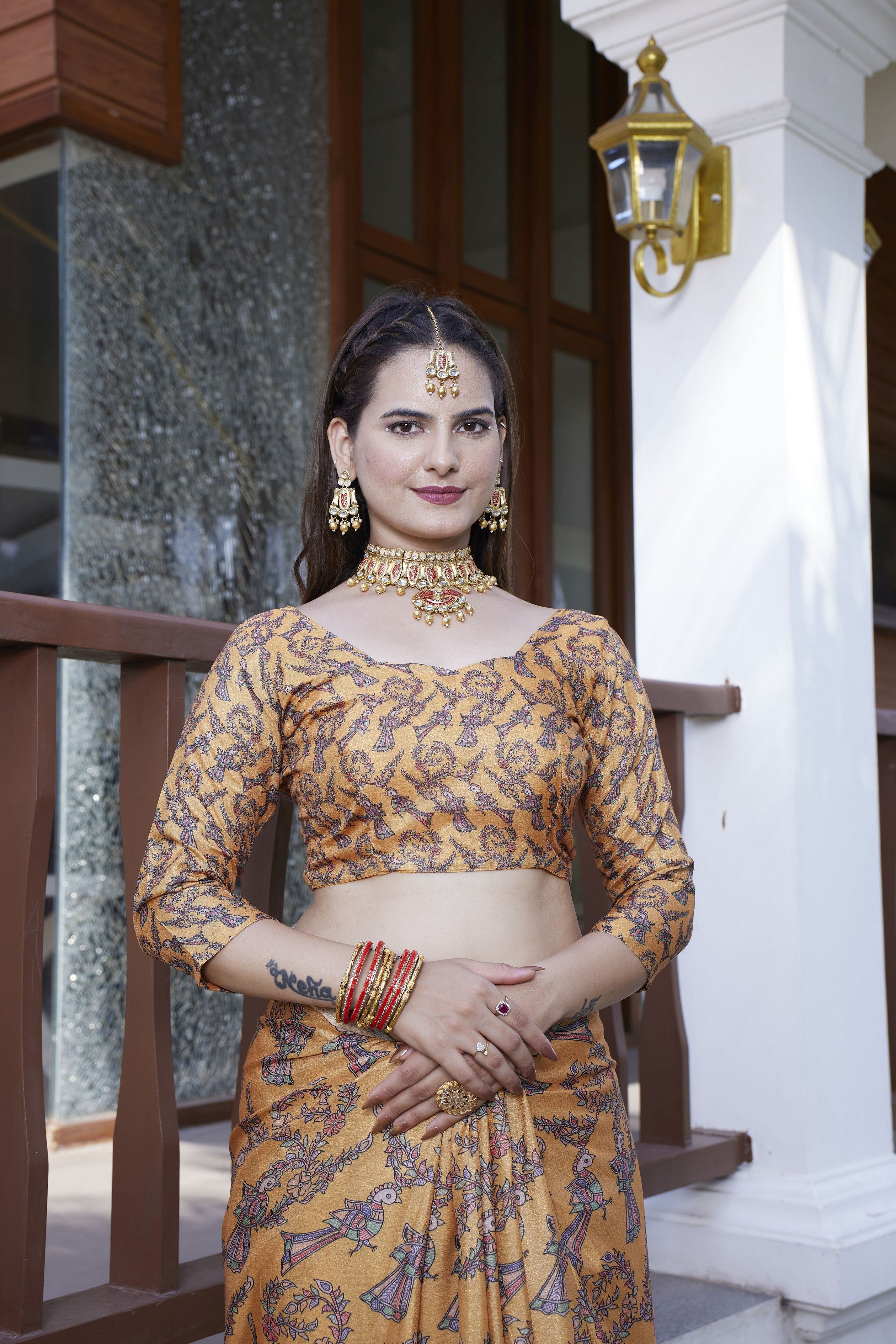 Orange Crepe Designer Partywear Saree