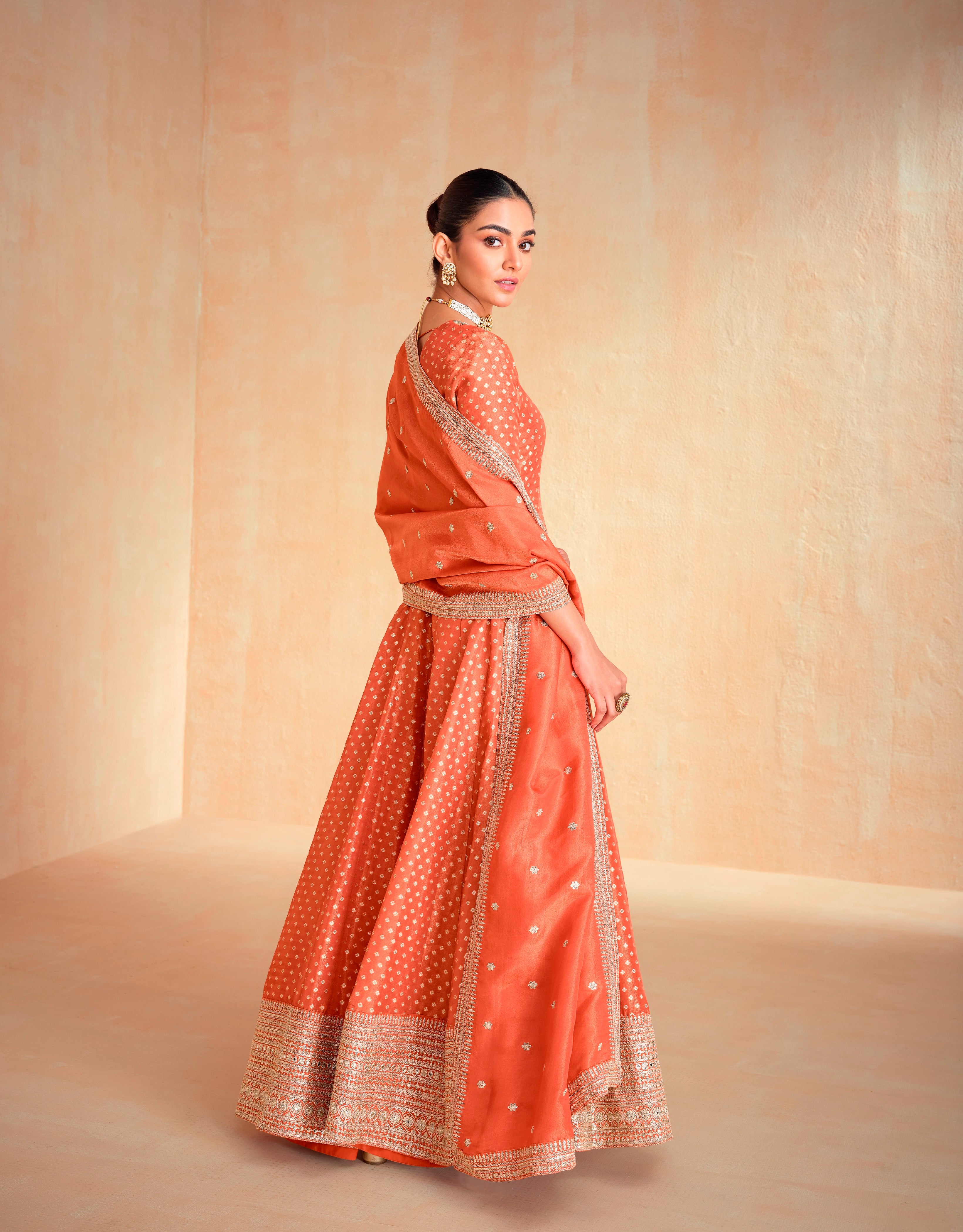 Orange Heavy Designer Suit With Heavy Embroidery Work