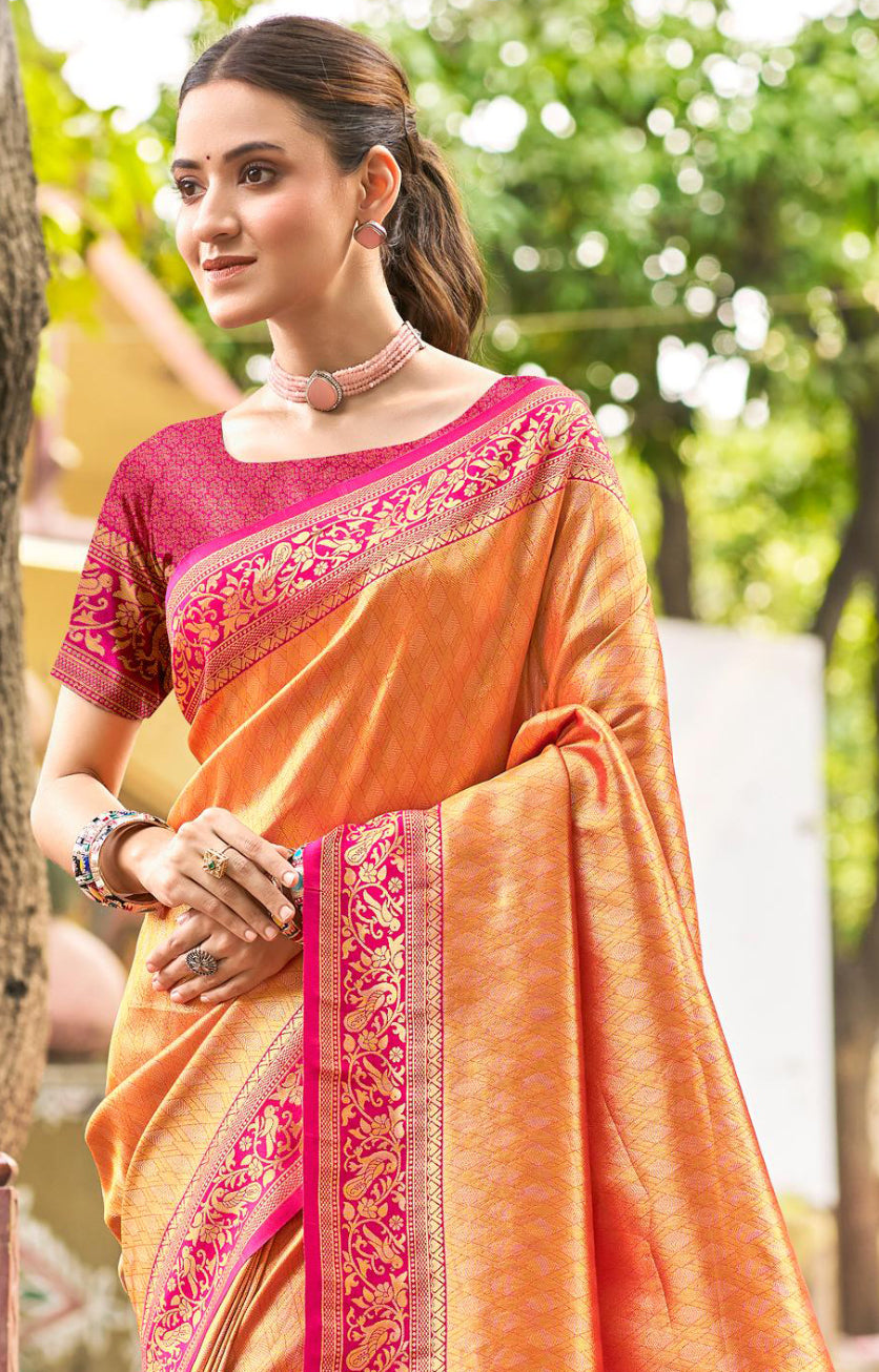 Orange Multi Color Kanjivaram Silk Saree With Heritage Vibes and Modern Appeal