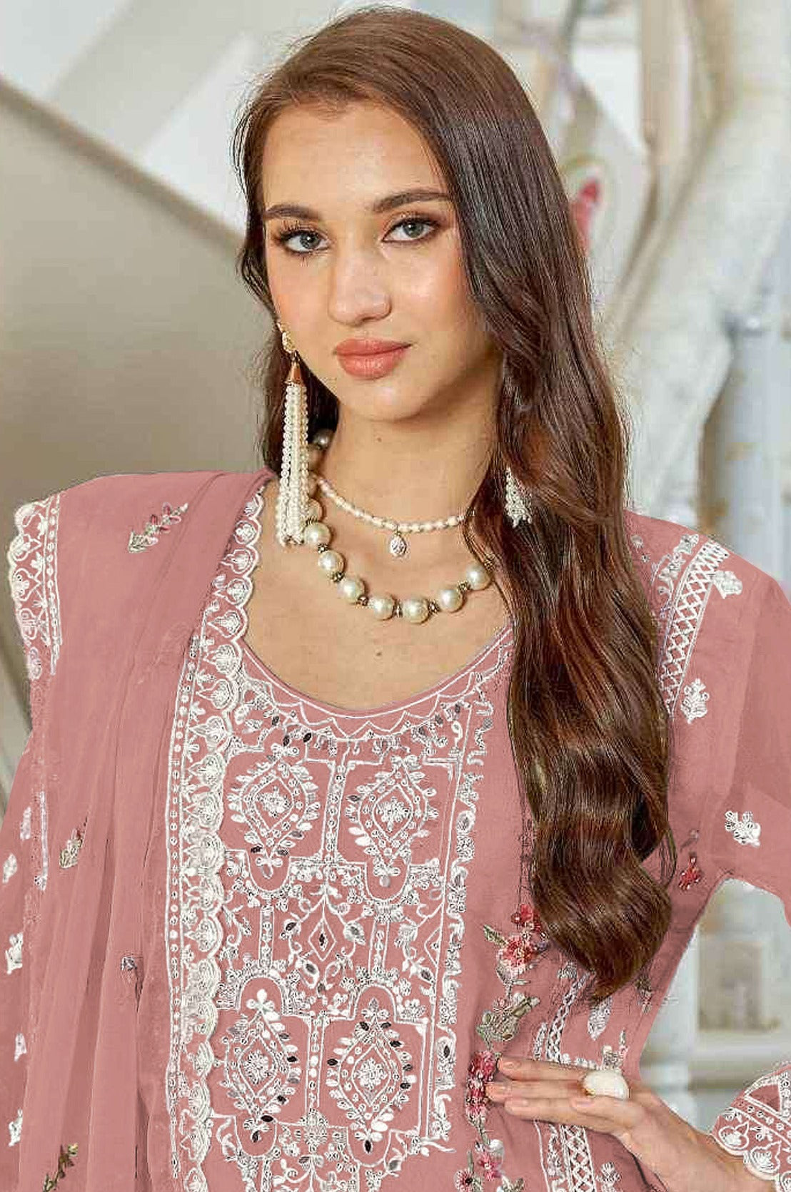 Orange Pakistani Salwar Suit With Heavy Embroidery Work