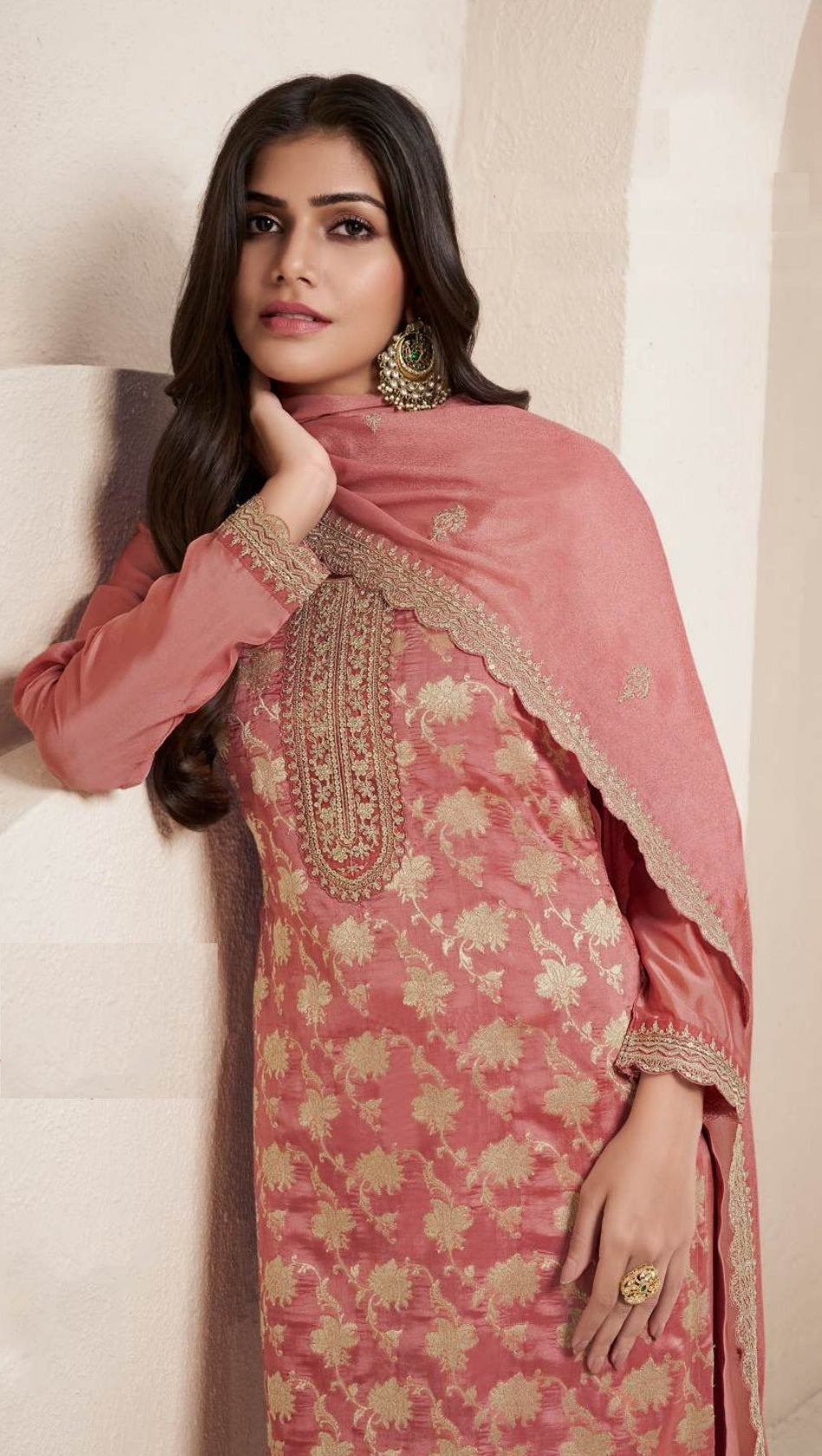 Orange Pakistani Salwar Suit With Heavy Embroidery Work