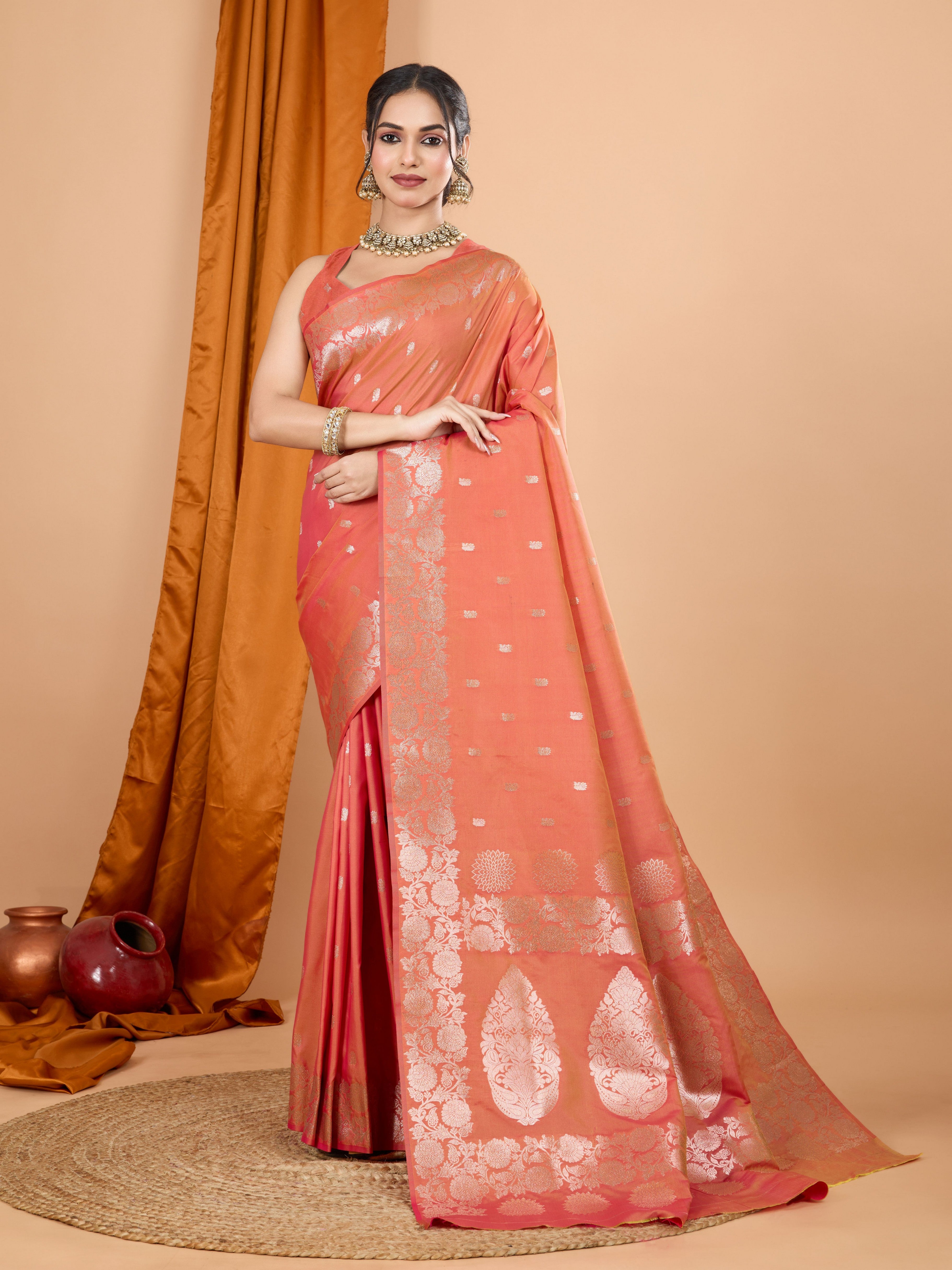 Orange Rich Woven Jari Designer Banarasi Silk Saree