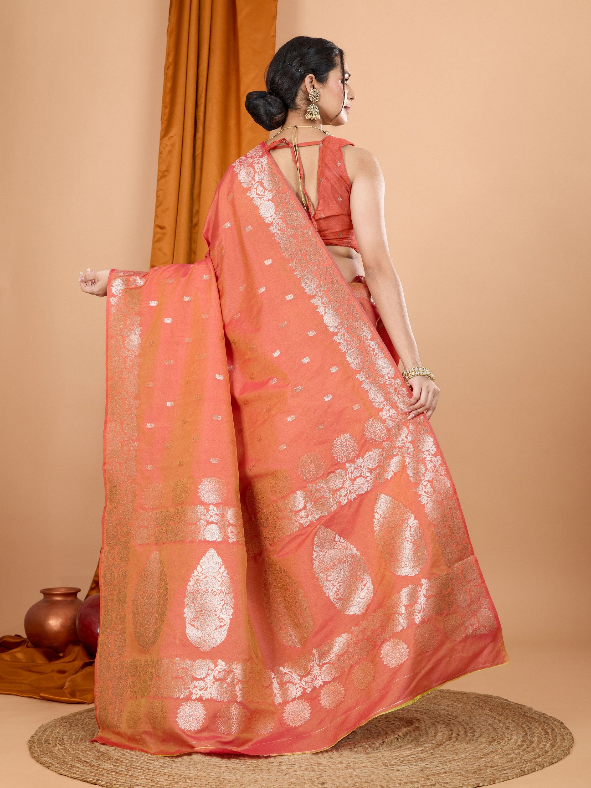 Orange Rich Woven Jari Designer Banarasi Silk Saree