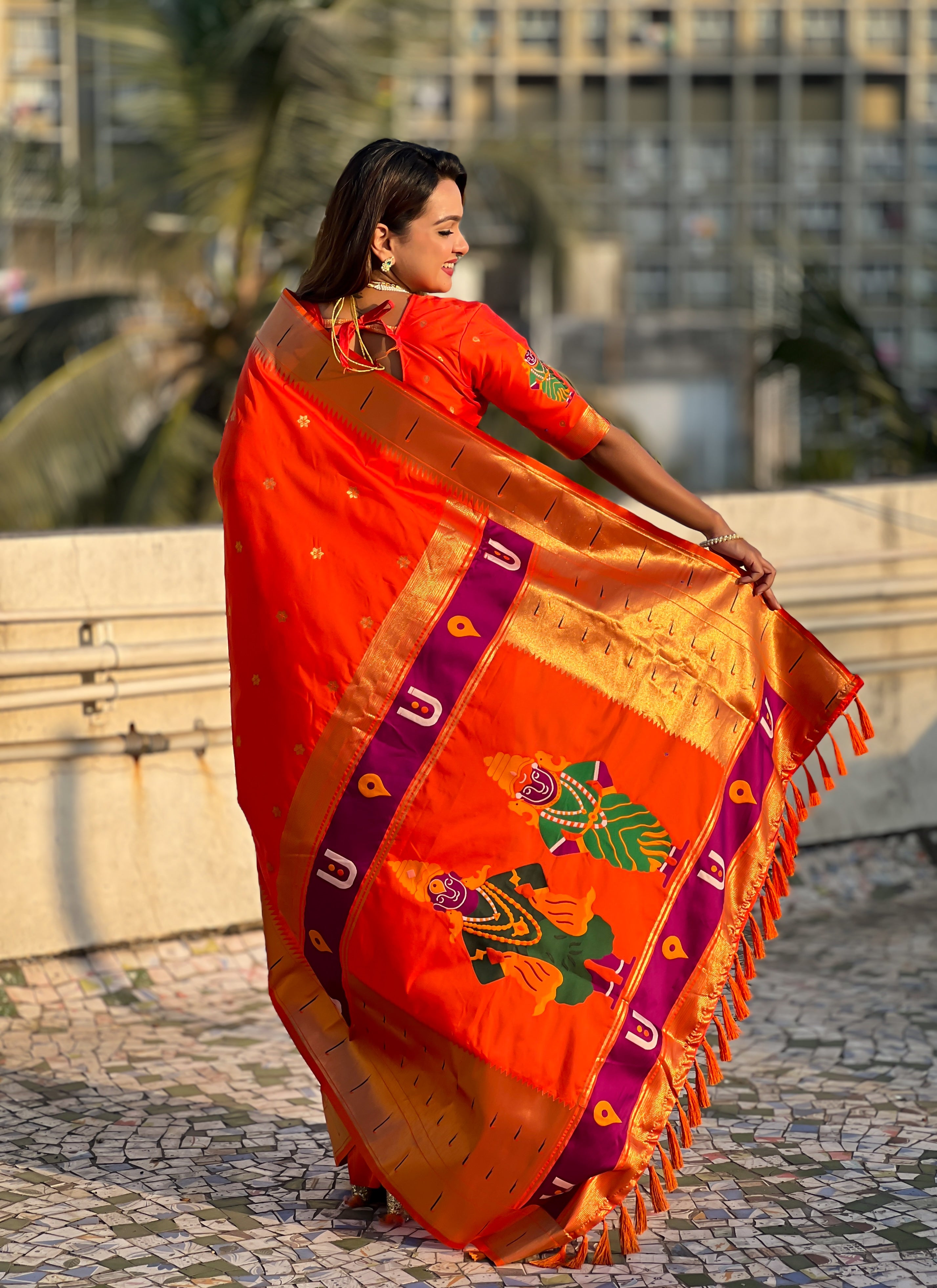 Orange Soft Silk Woven Vitthala Designer Traditional Ethnic Saree