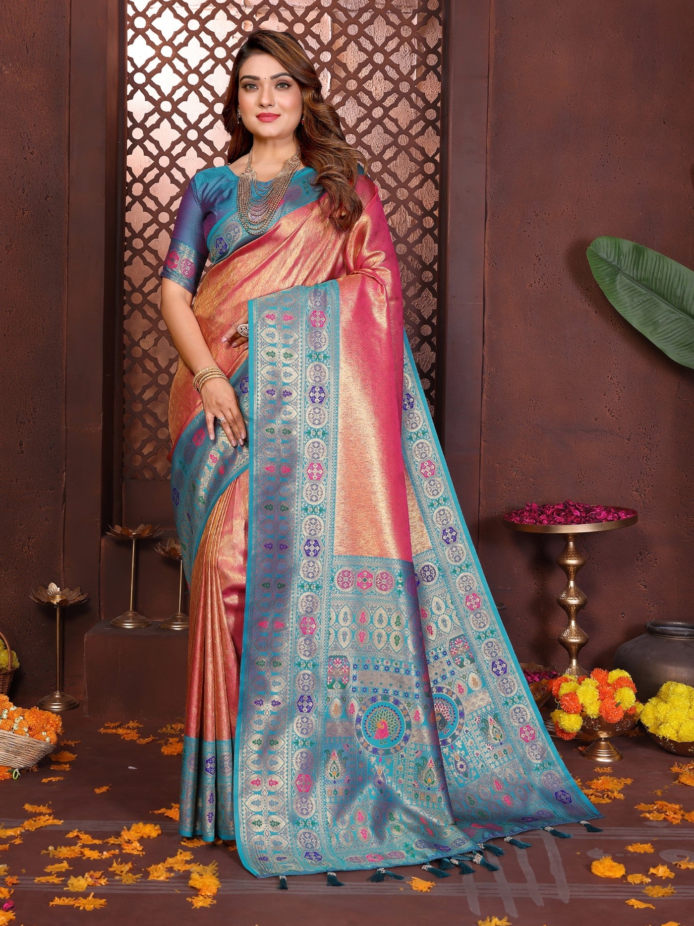 Orange Tissue Silk Saree With Classic Weaving