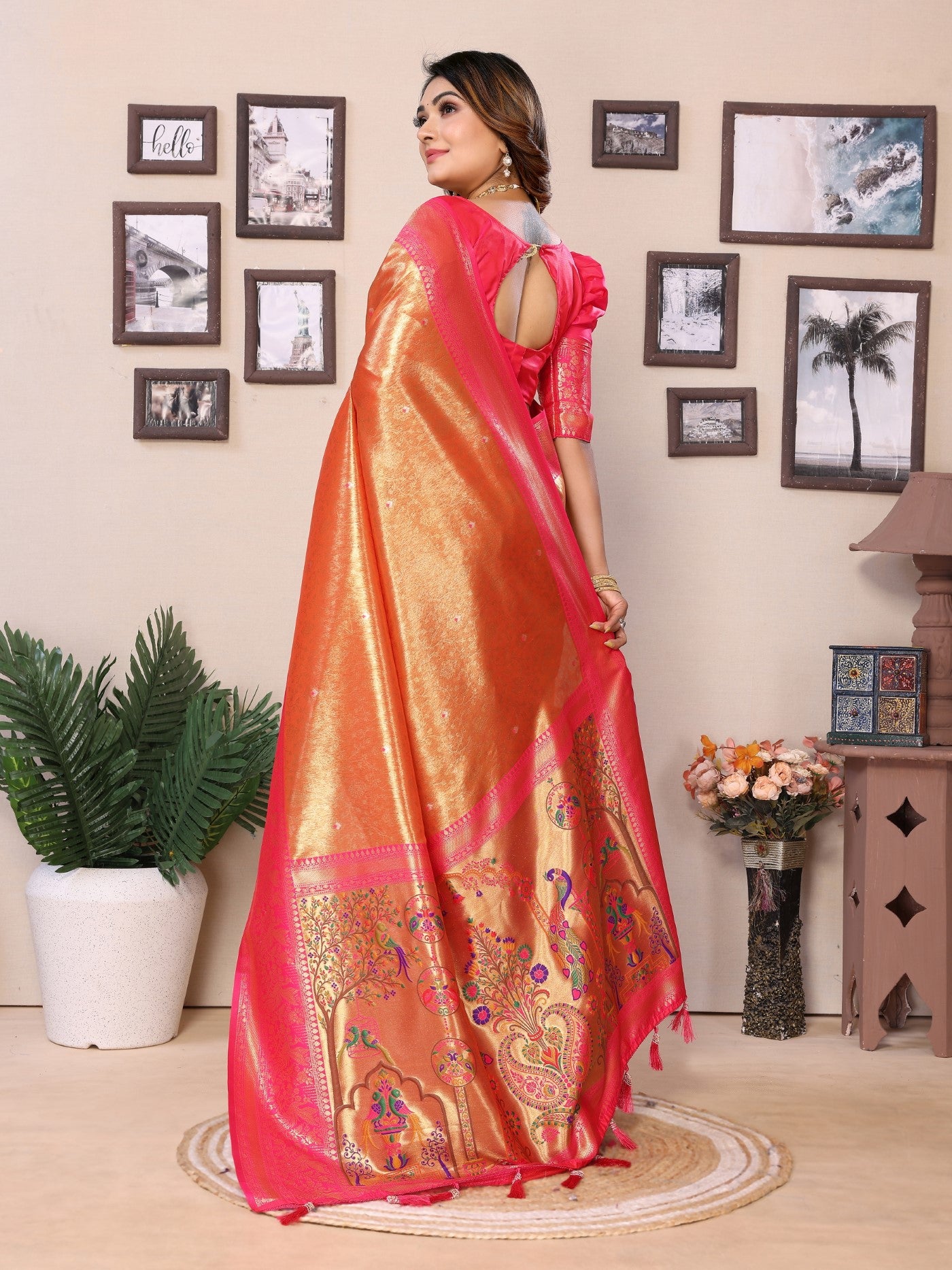 Orange Tissue Silk Saree With Classic Weaving