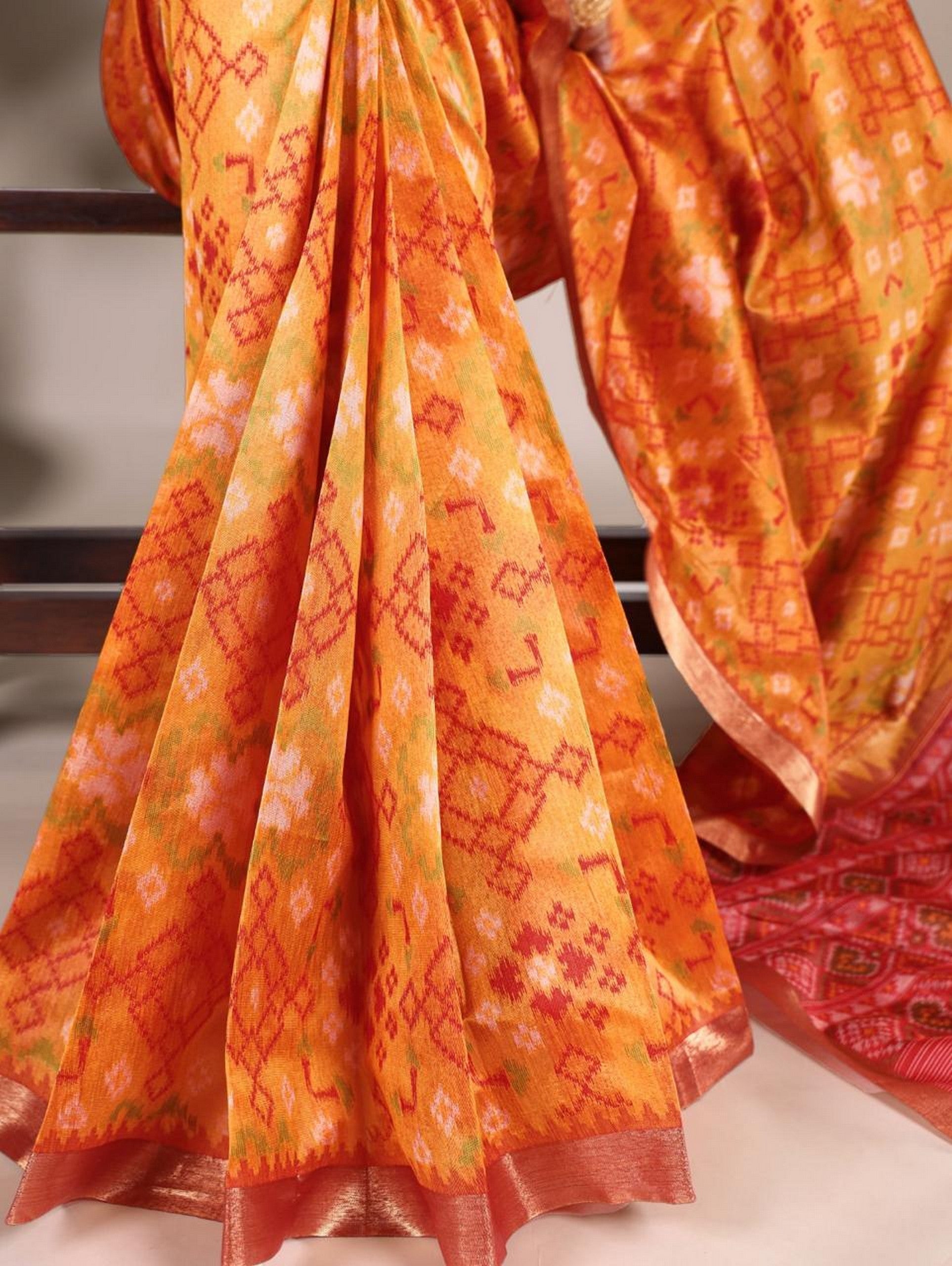 Orange Weaving Pattern And Zari Weaving Border With Fancy Tassels Ethnic Raw Silk Saree