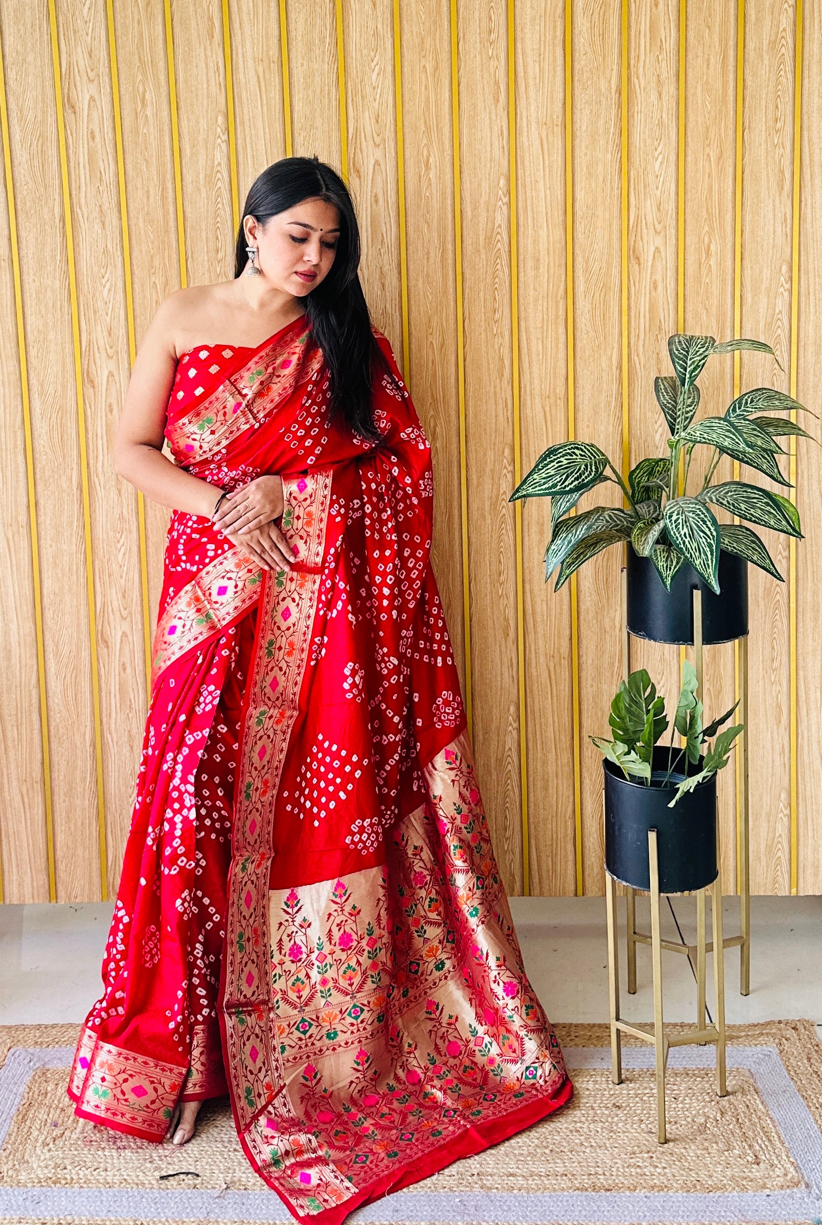 Orange Woven Paithani Designer With Bandhej Printed Beautiful Ceremonial Saree