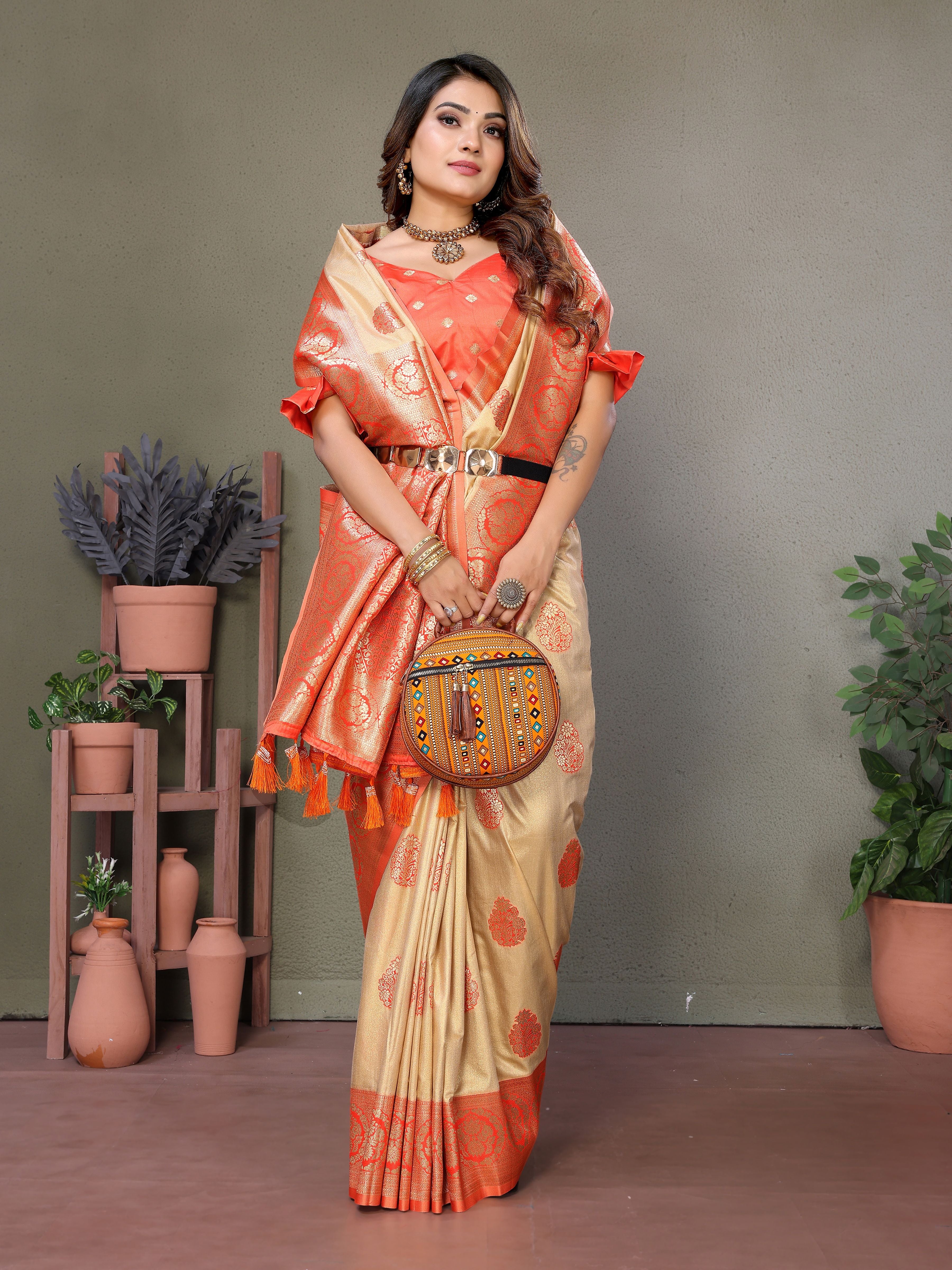 Orange Woven Rich Pallu Designer Viscose Silk Ethnic Saree