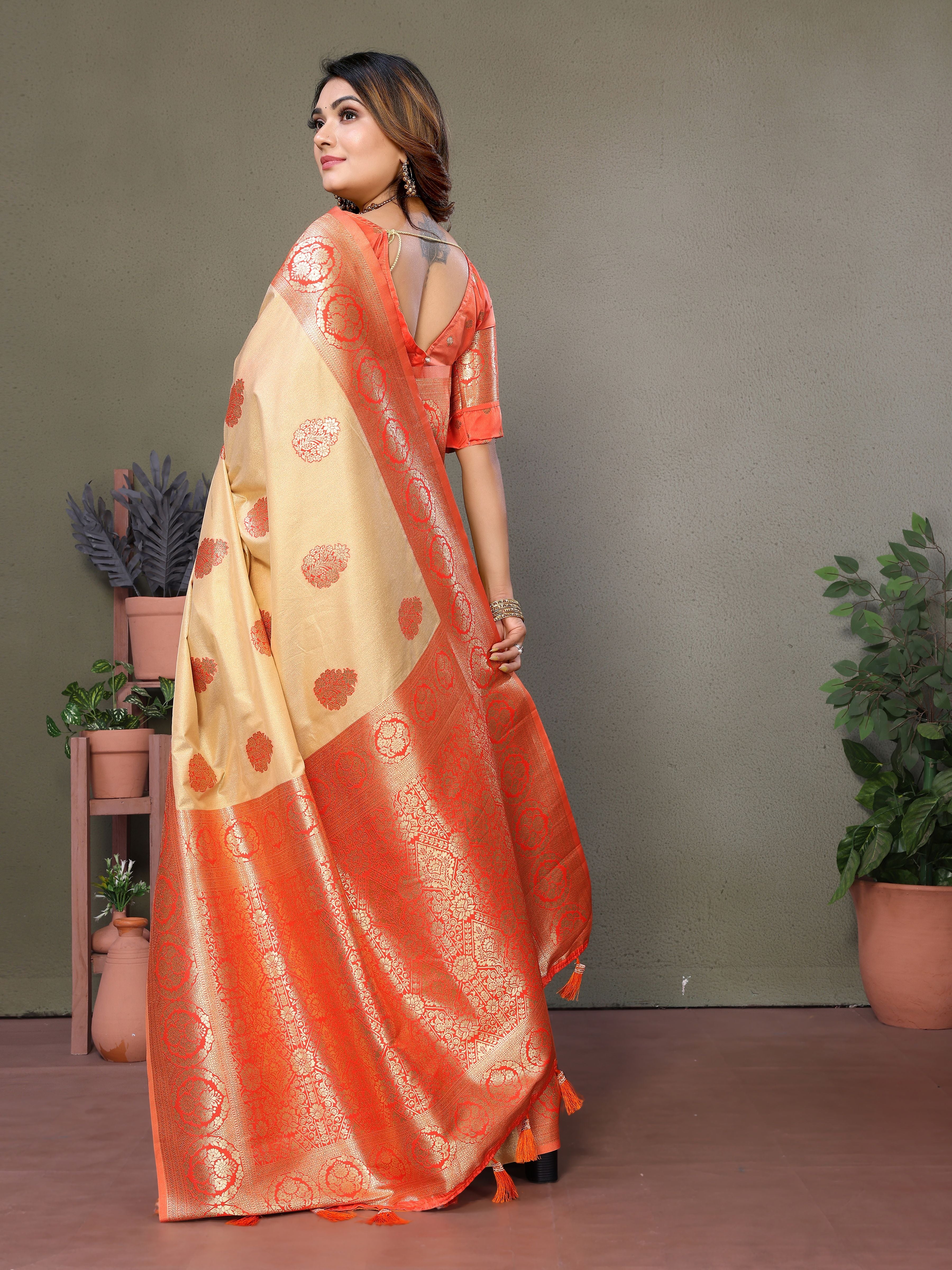 Orange Woven Rich Pallu Designer Viscose Silk Ethnic Saree