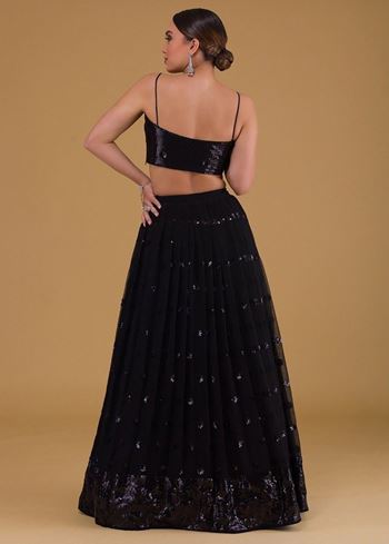 Outstanding Black Sequins Georgette Party Wear Lehenga Choli