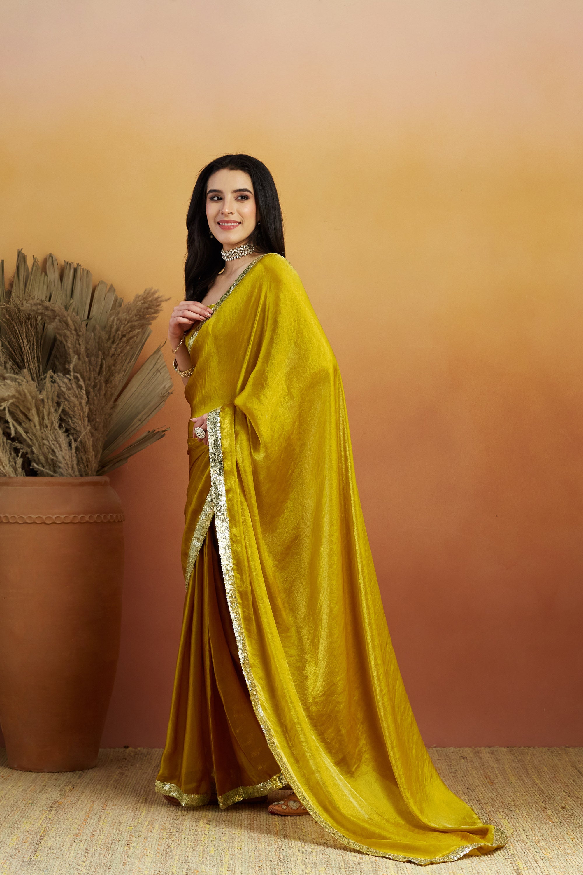 Parrot Green Beautiful Velvet Ceremonial Wear Bollywood Saree