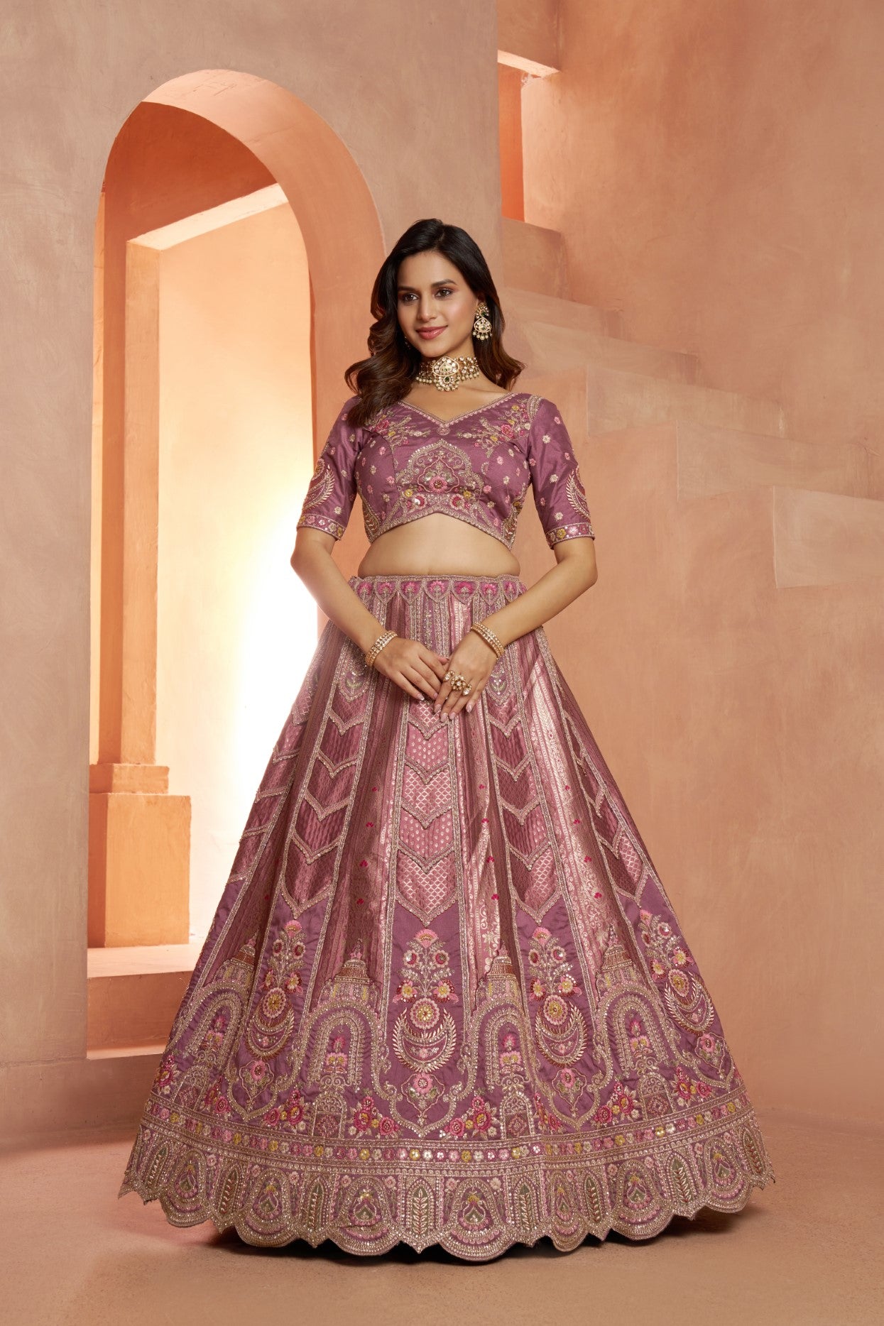 Pastel Mauve Banarasi Silk Designer Wedding Lehenga Choli