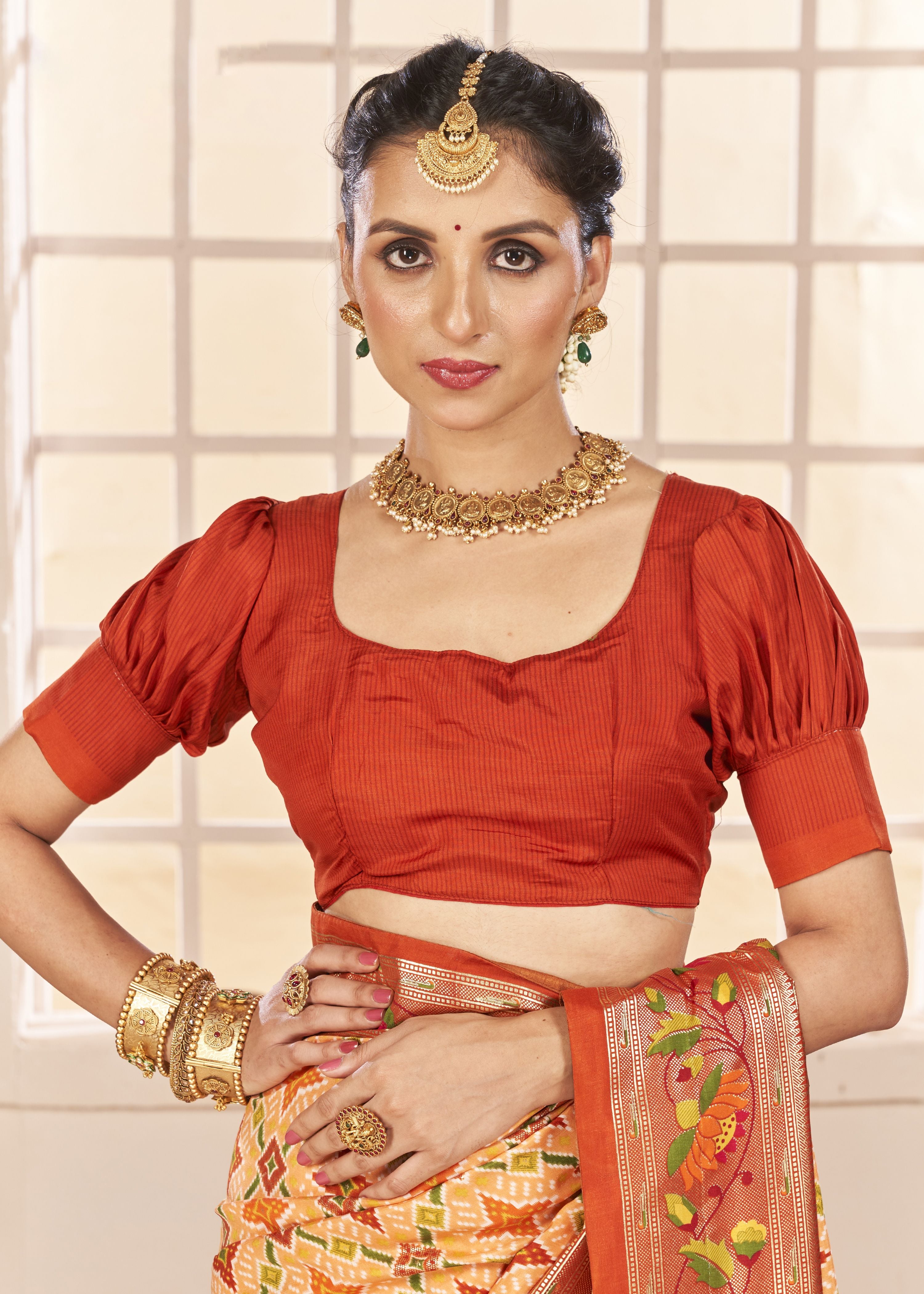 Pastel Orange Ethnic Woven Border Designer With Ikkat Printed Cotton Silk Saree