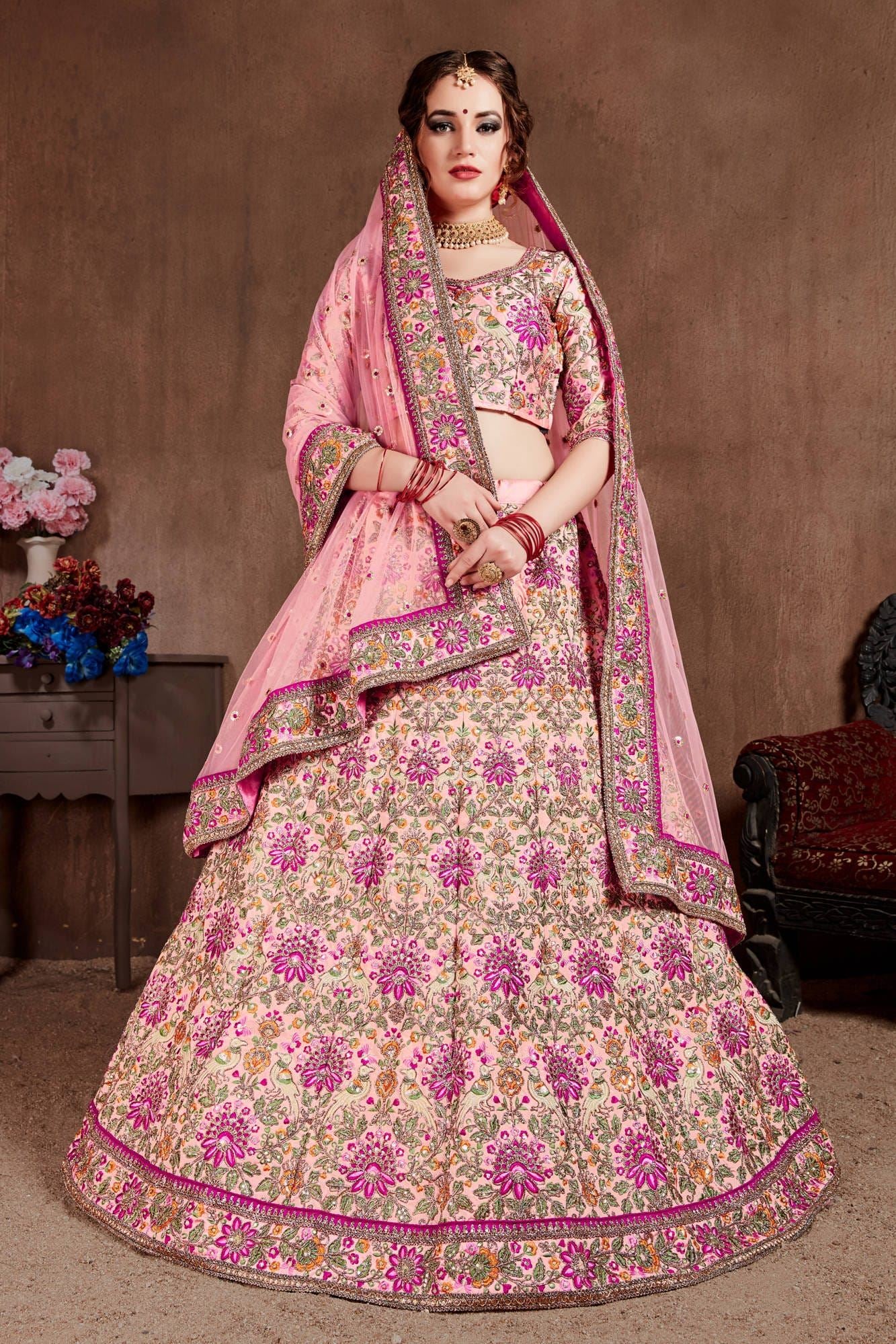 Pastel Pink Lehenga Choli With Thread, Dori, Zari, Sequins Embroidery Work