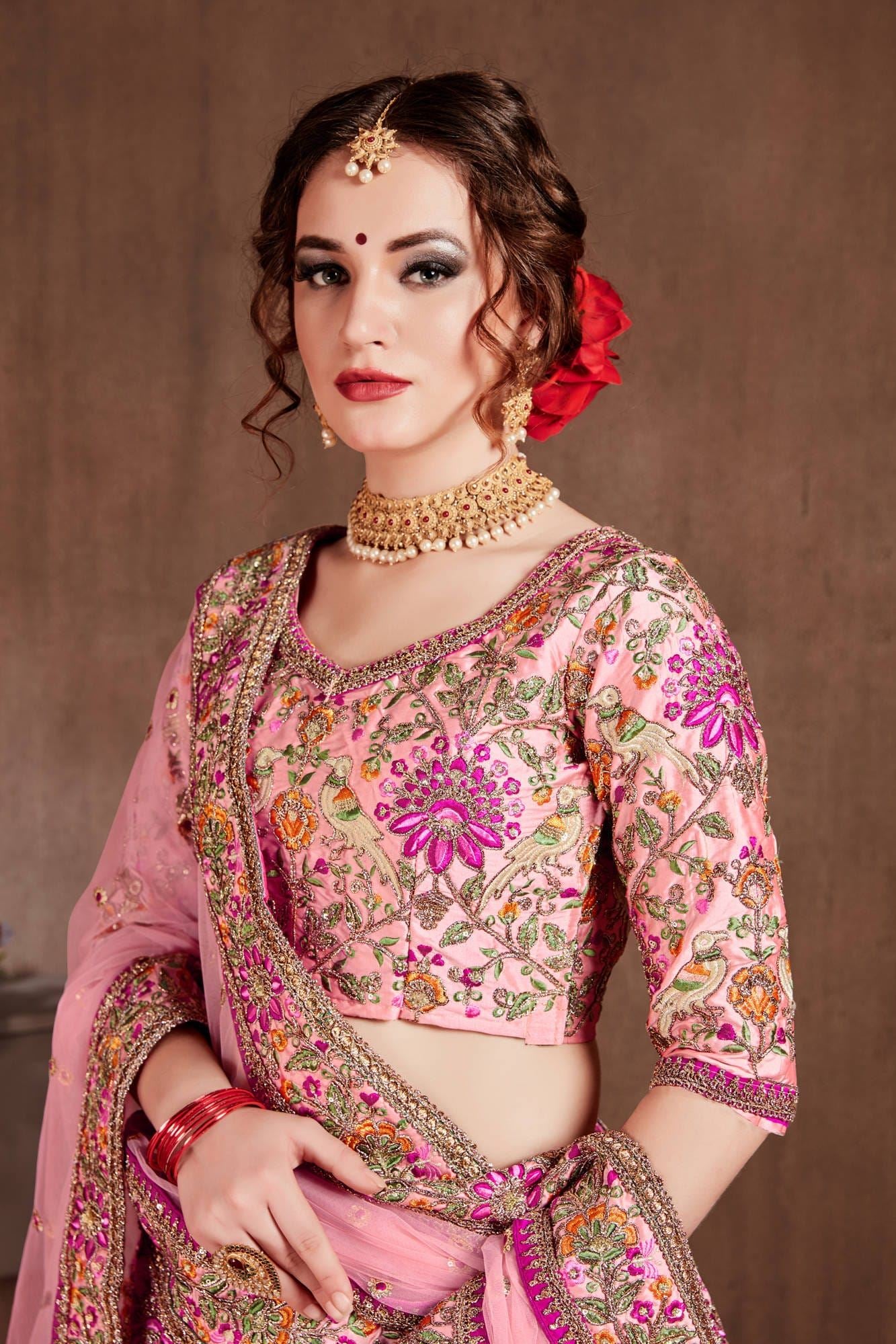 Pastel Pink Lehenga Choli With Thread, Dori, Zari, Sequins Embroidery Work