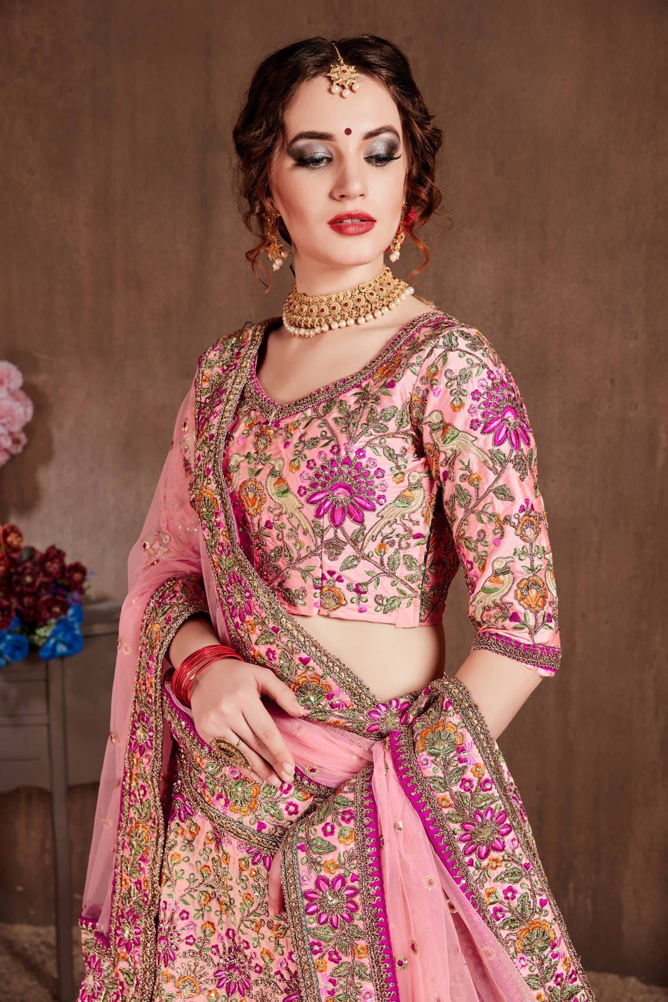 Pastel Pink Lehenga Choli With Thread, Dori, Zari, Sequins Embroidery Work
