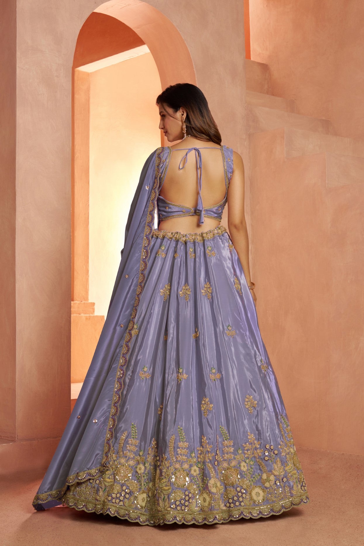 Pastel Purple HO Silk Floral Embroidered Designer Lehenga Set