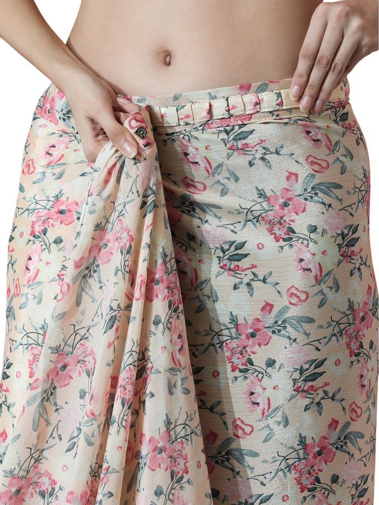 Peach Beautiful Chinon Designer Digital Printed Ready To Wear Ceremonial Saree