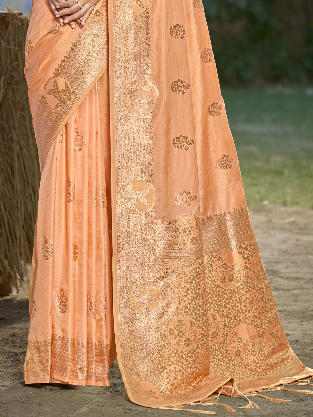 Peach Color Banarasi Silk Traditional Wear Saree