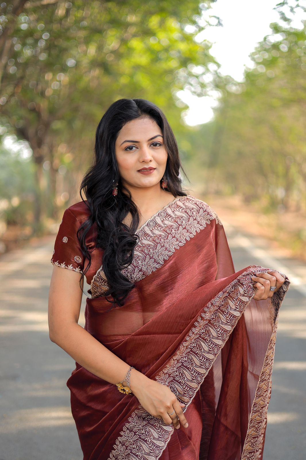 Peach Colour Burburry Silk Heavy Work Saree