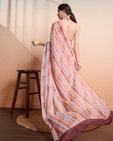 Peach Faux Georgette Saree With Designer Print Style