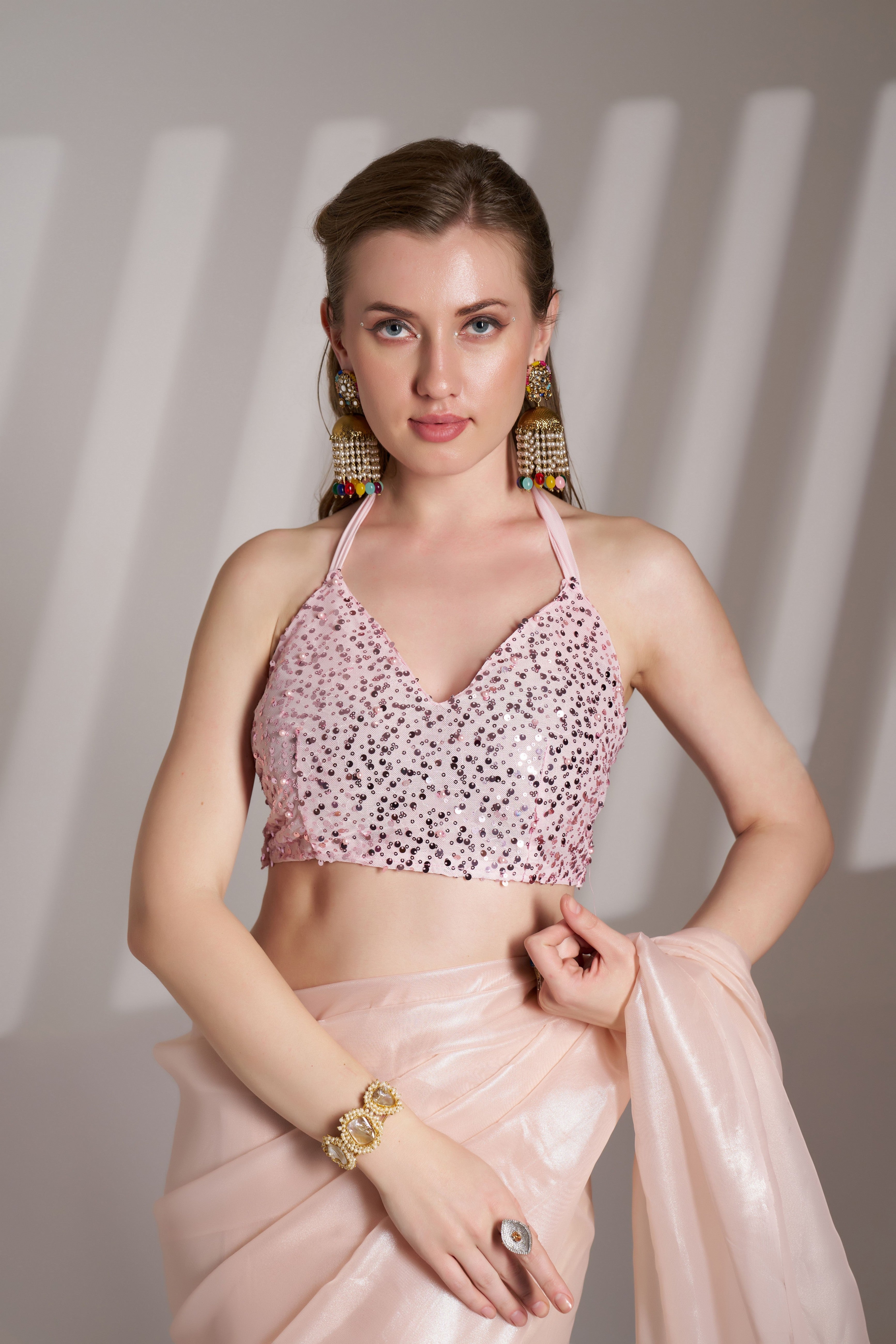 Peach Glamorous Twill Net Solid Designer Partywear Saree