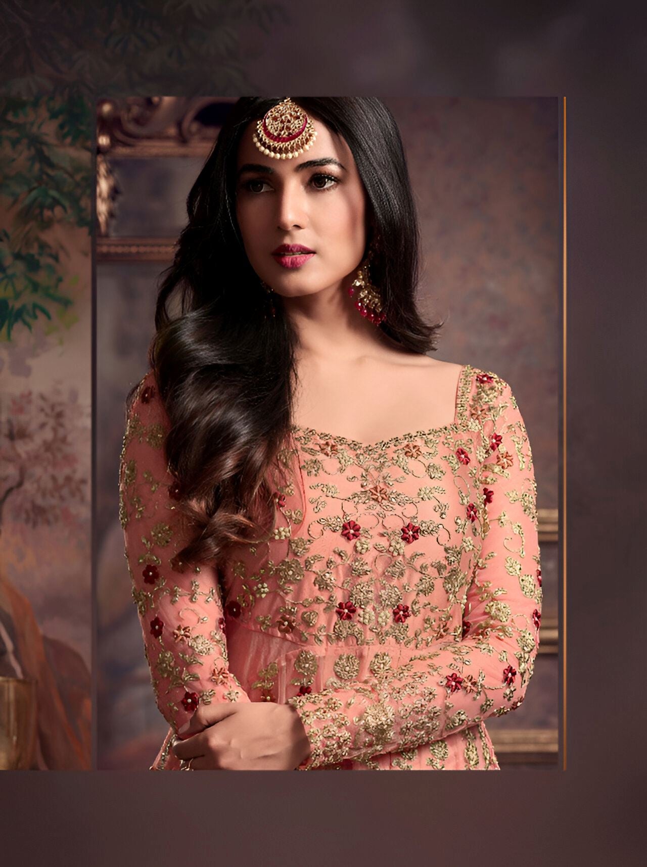 Peach Heavy Designer Suit With Heavy Embroidery Work