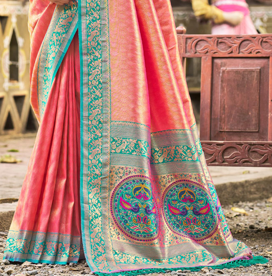 Peach Kanjivaram Silk Saree With Minimalist Elegance and Classy Drape