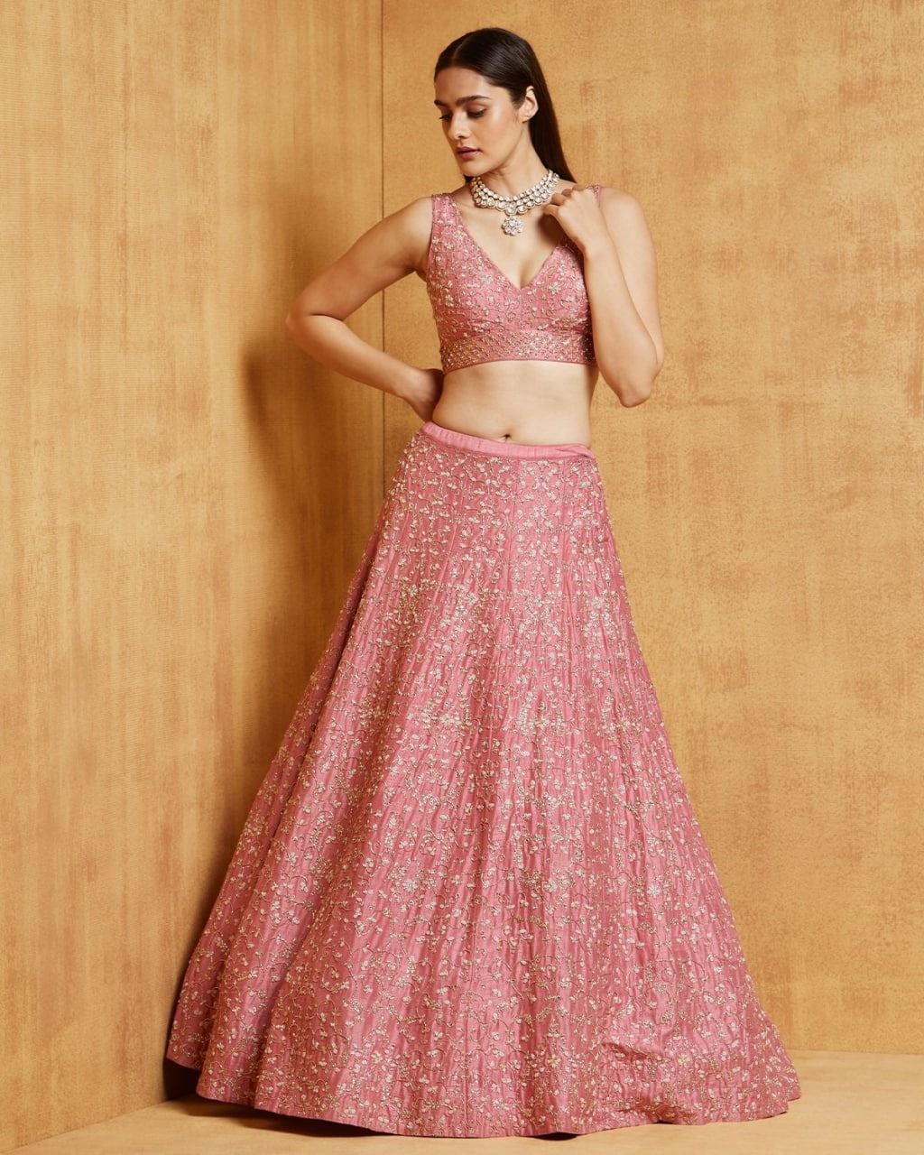 Peach Lehenga Choli With Embroidery Work