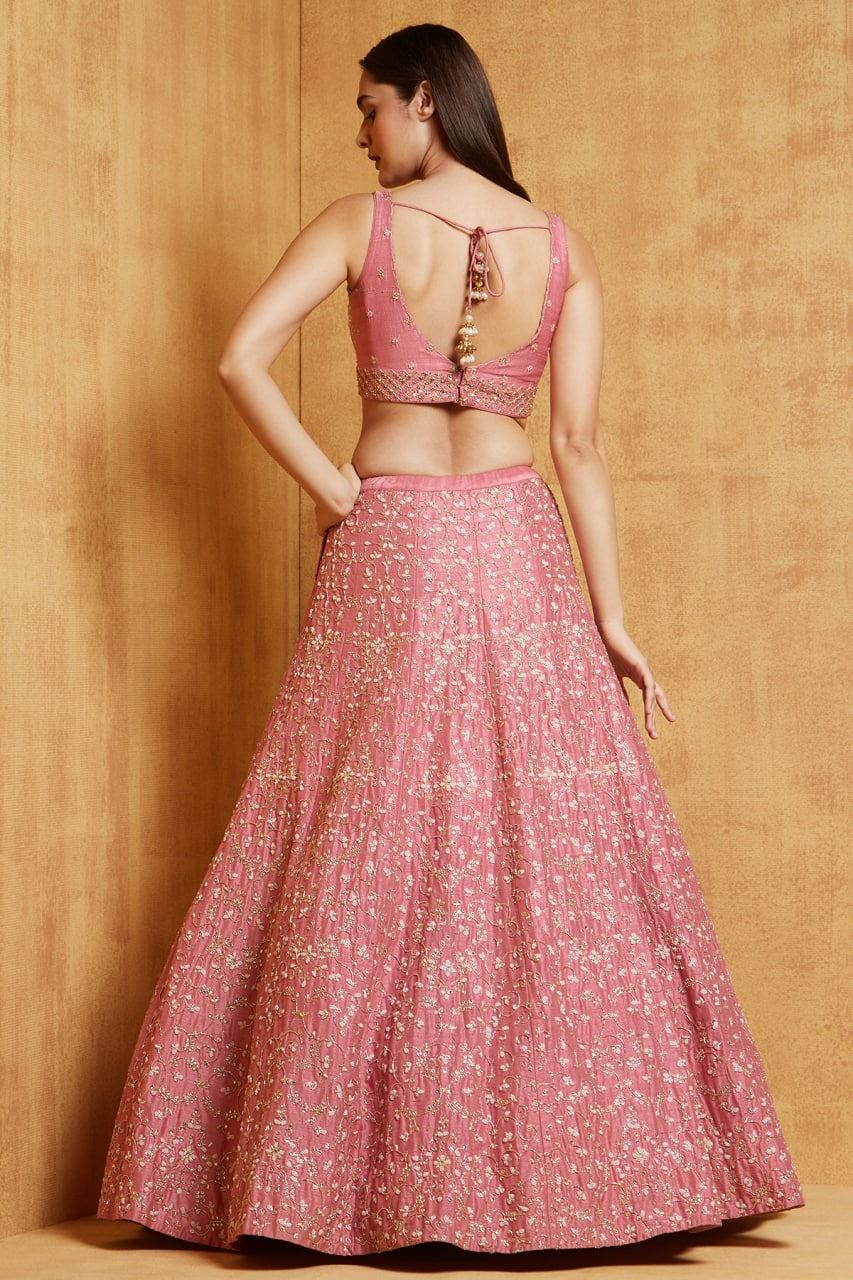 Peach Lehenga Choli With Embroidery Work