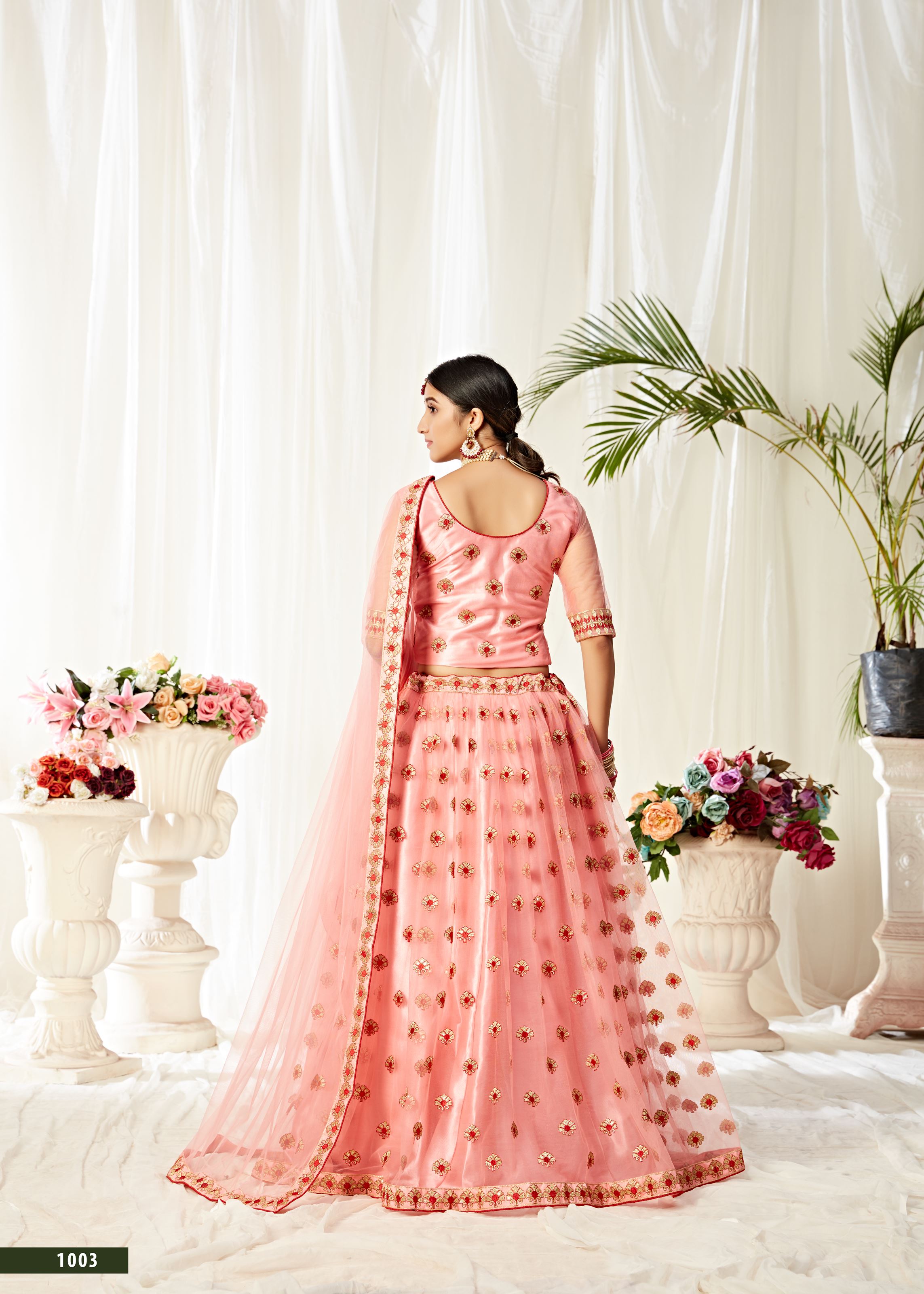 Peach Lehenga Choli With Sequins And Thread Embroidered Work
