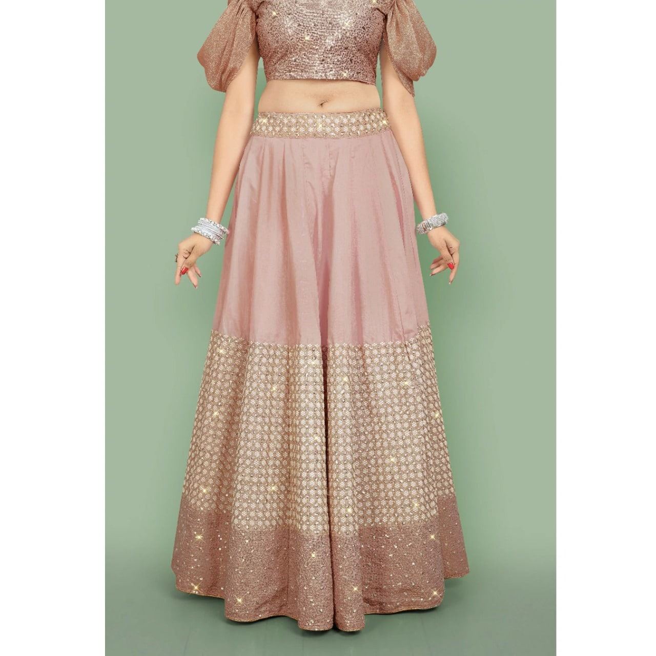 Peach Lehenga Choli With Zari, Dori and Sequence Embroidery Work