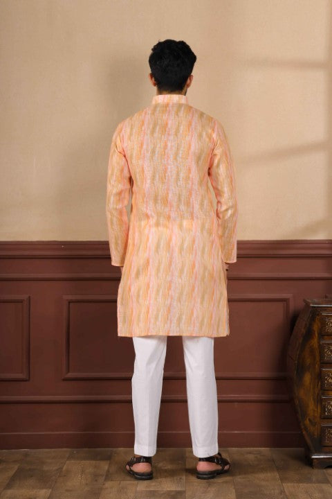 Peach Linen Digital Printed Graceful Kurta Pajama